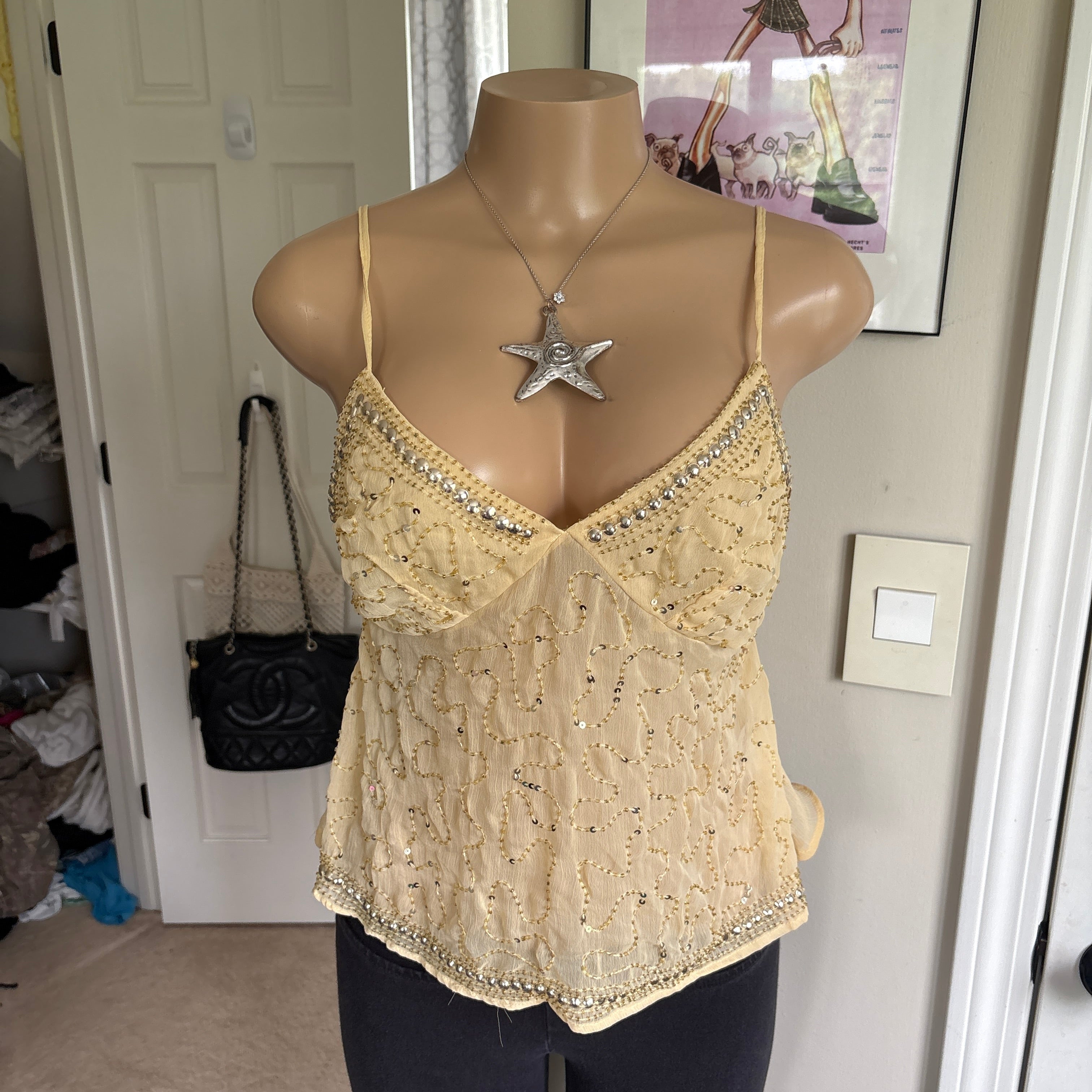 00s cream beaded v neck cami (size M)