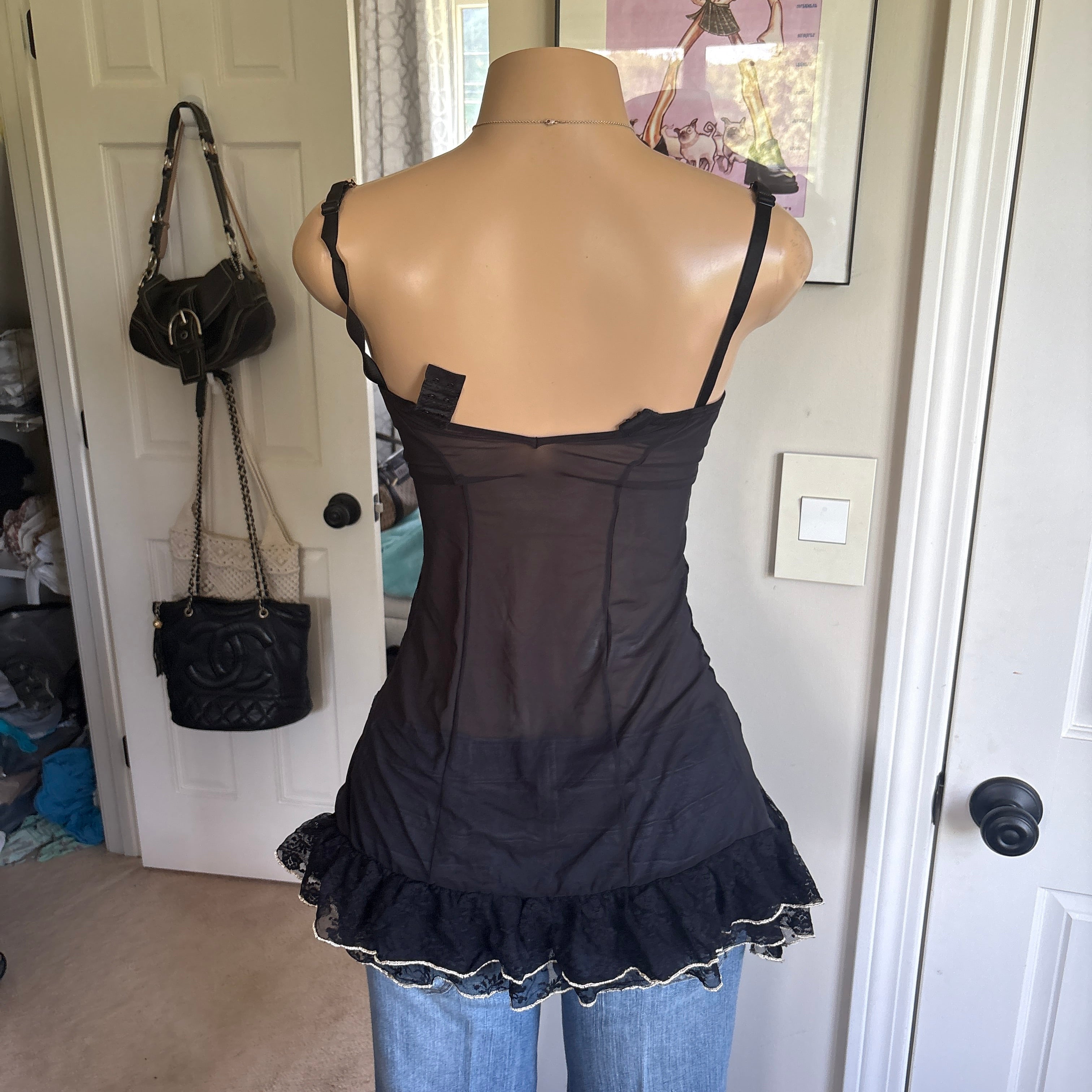 00s black lace lingerie bustier top (size S)