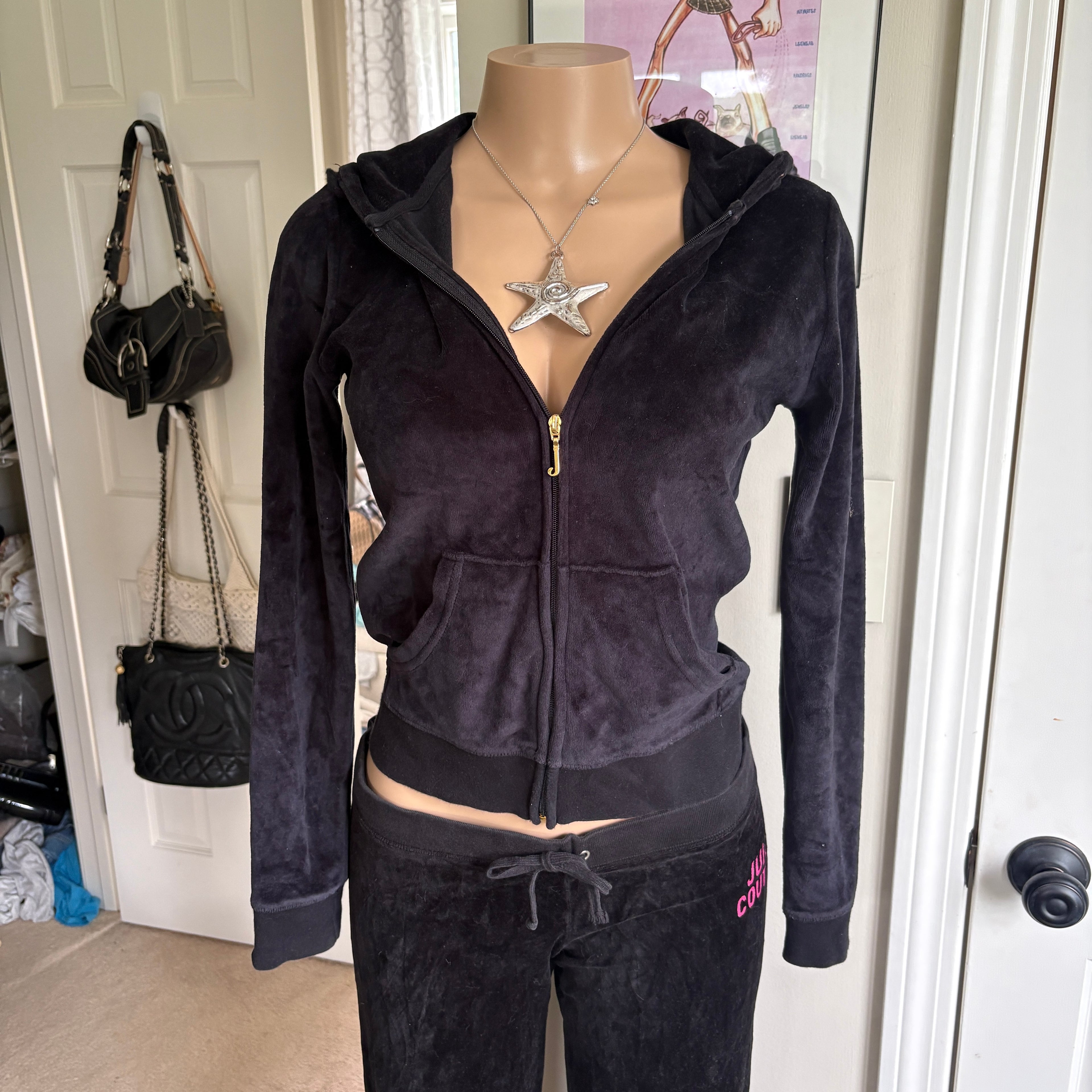 00s Juicy Couture black velour tracksuit set (size S)