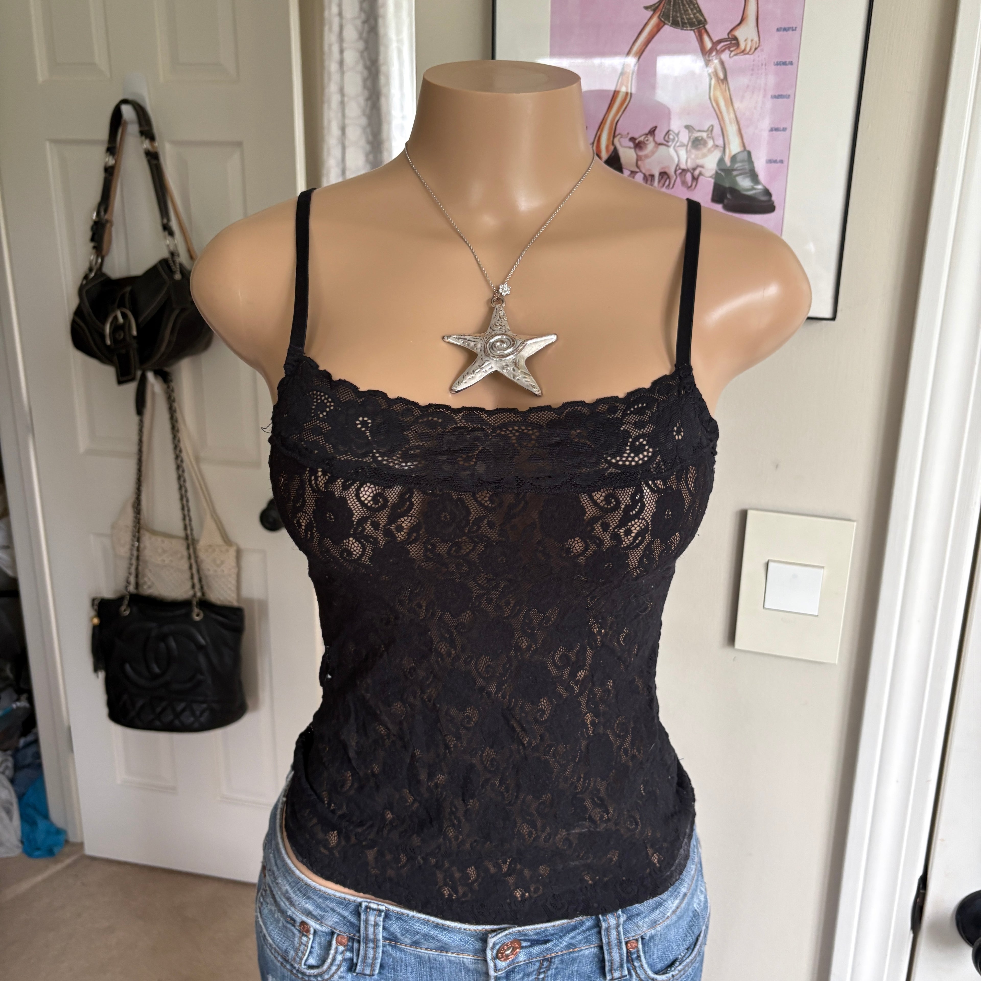 00s black floral lace cami (size S)