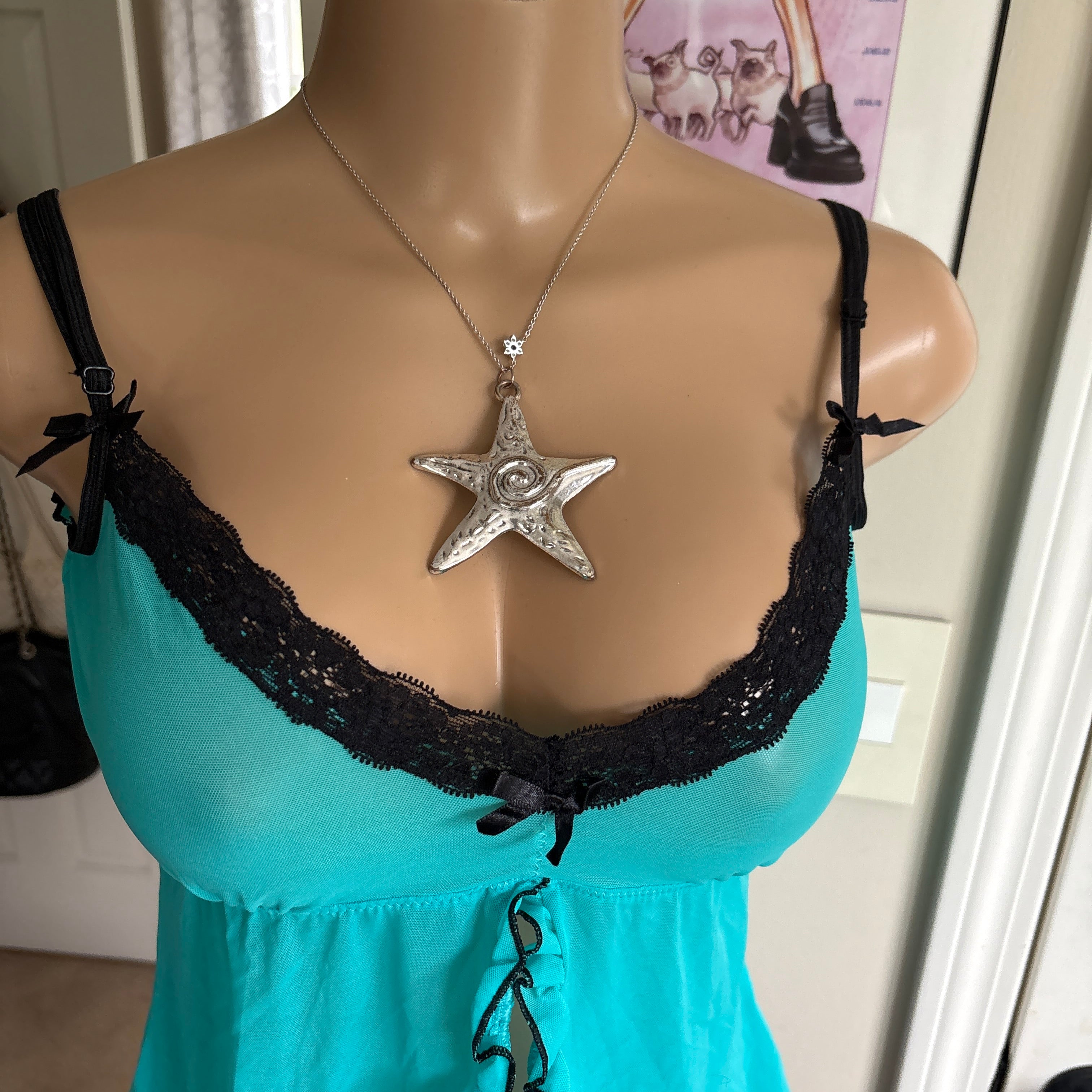 00s teal & black slip cami (size S)
