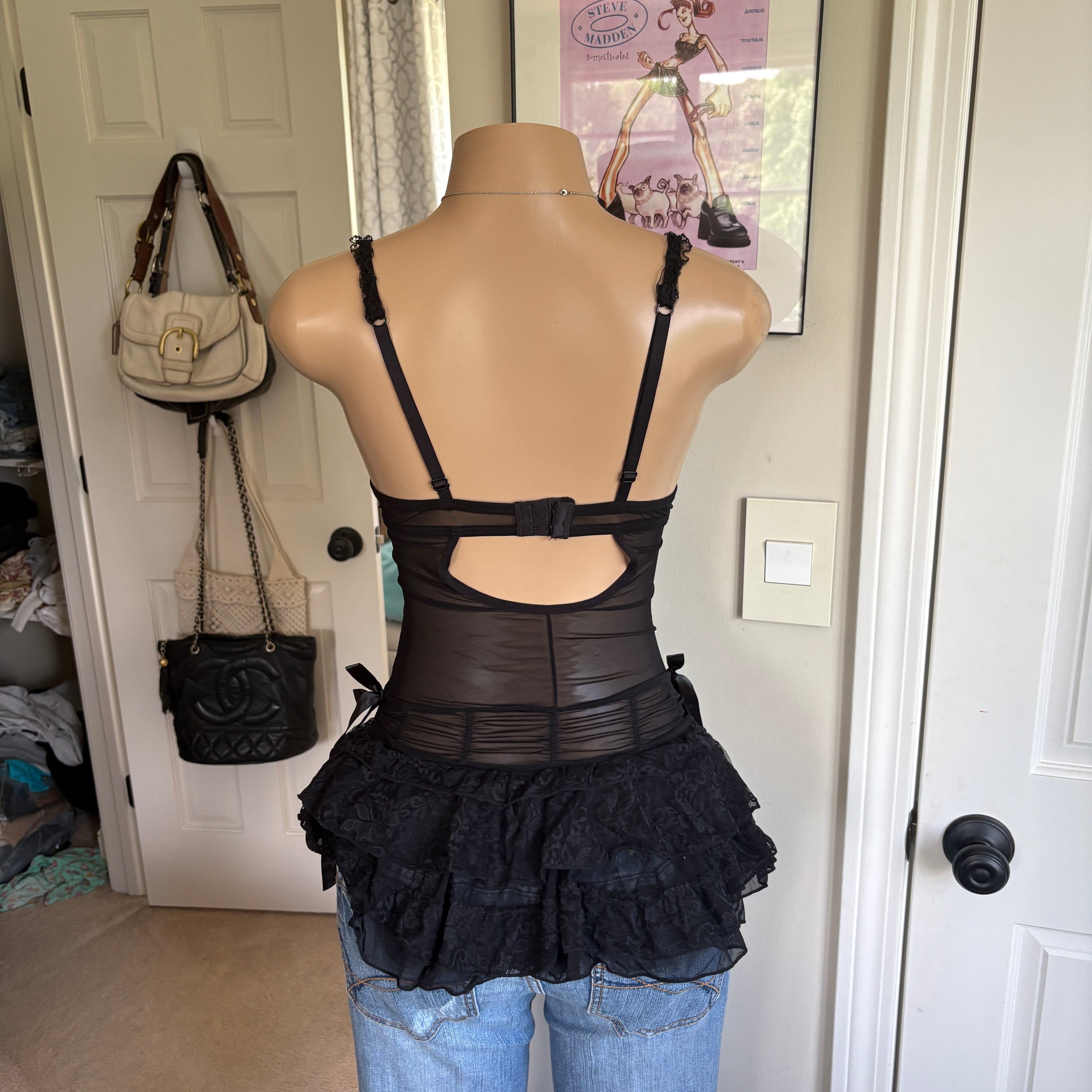 00s black floral lace bustier corset lingerie top (size 34A)