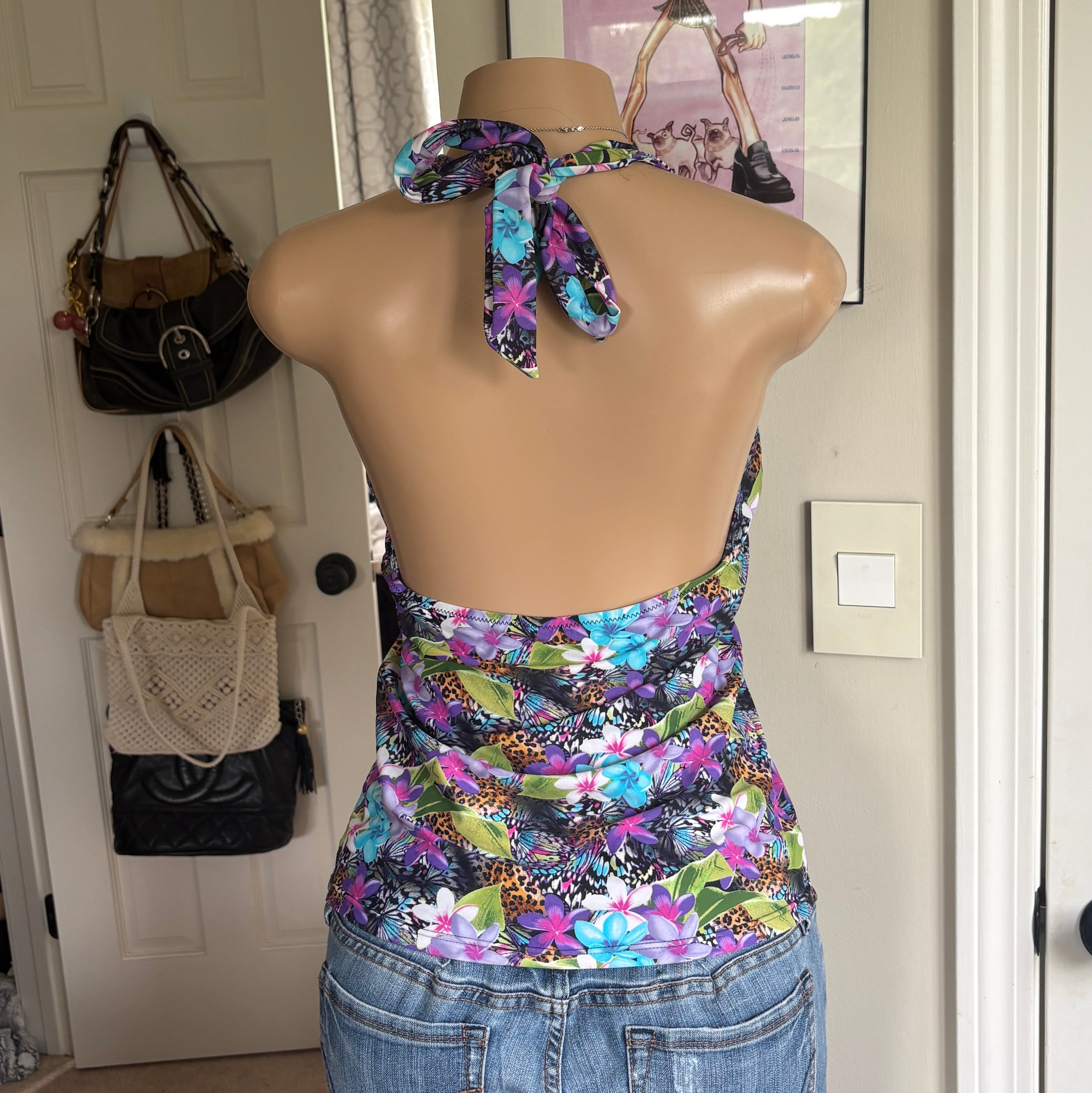 00s floral v neck halter top (size L)