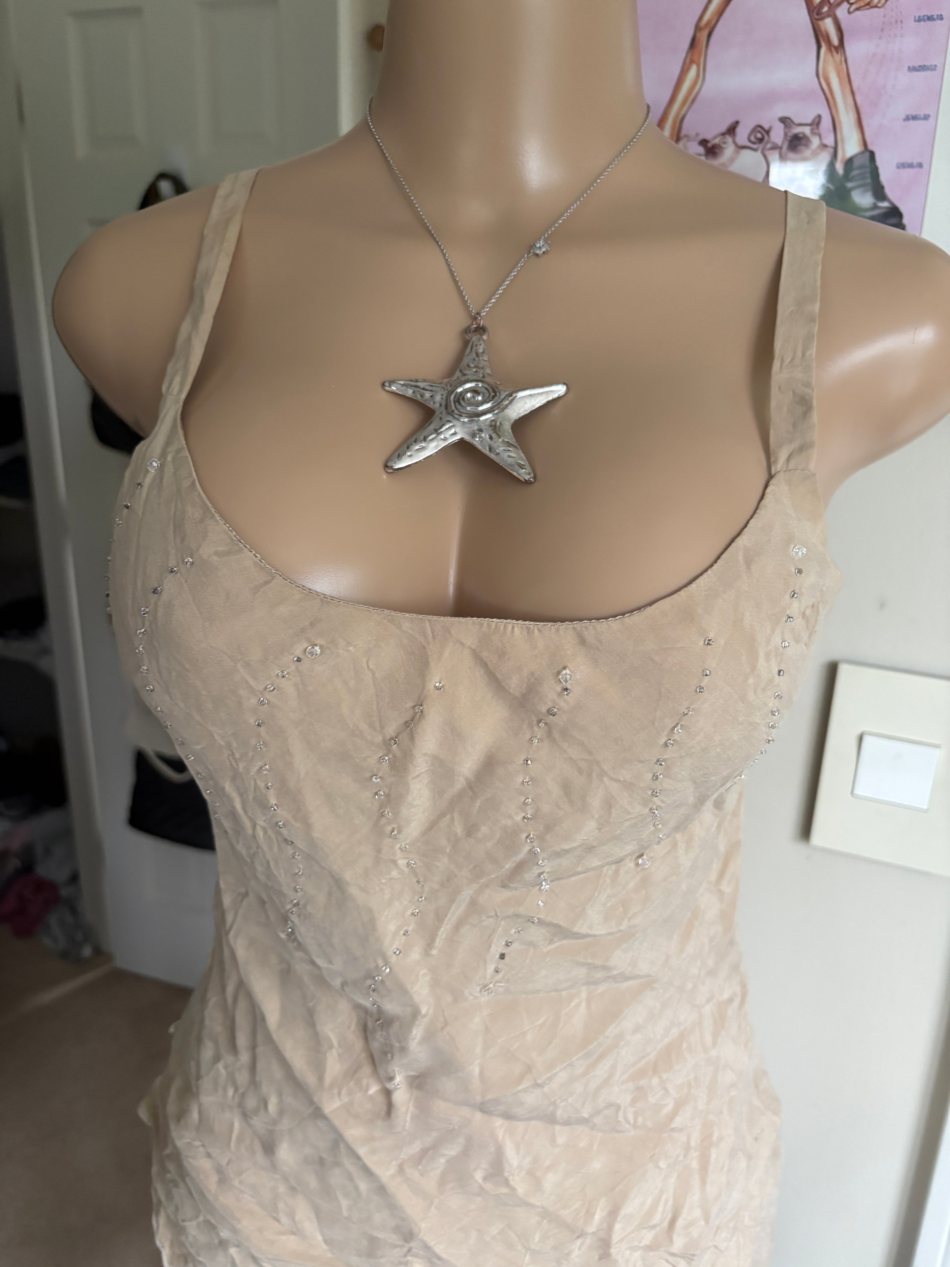 00s italian beaded tan asymmetrical cami (size M)
