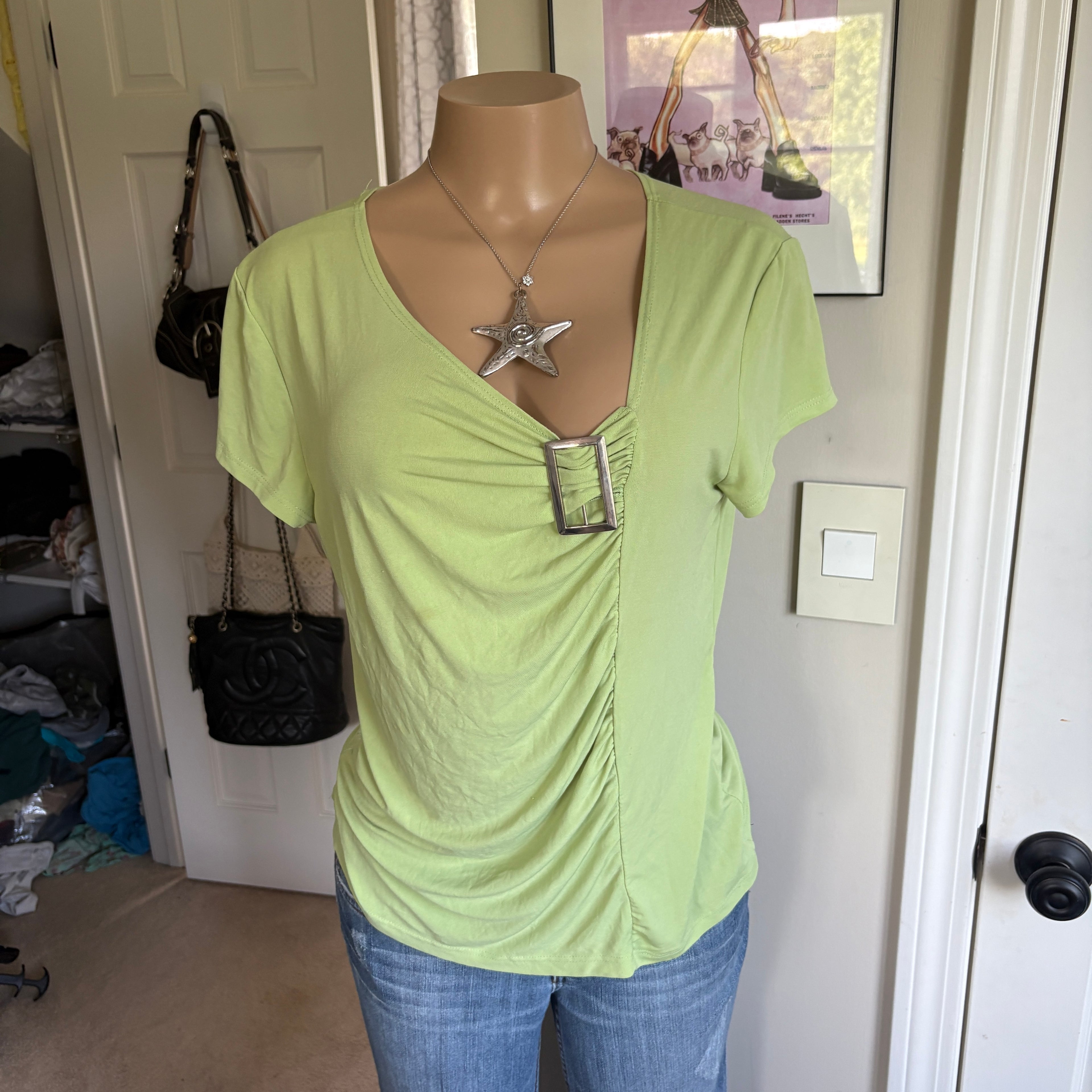 00s green buckle draped top (size 3x)