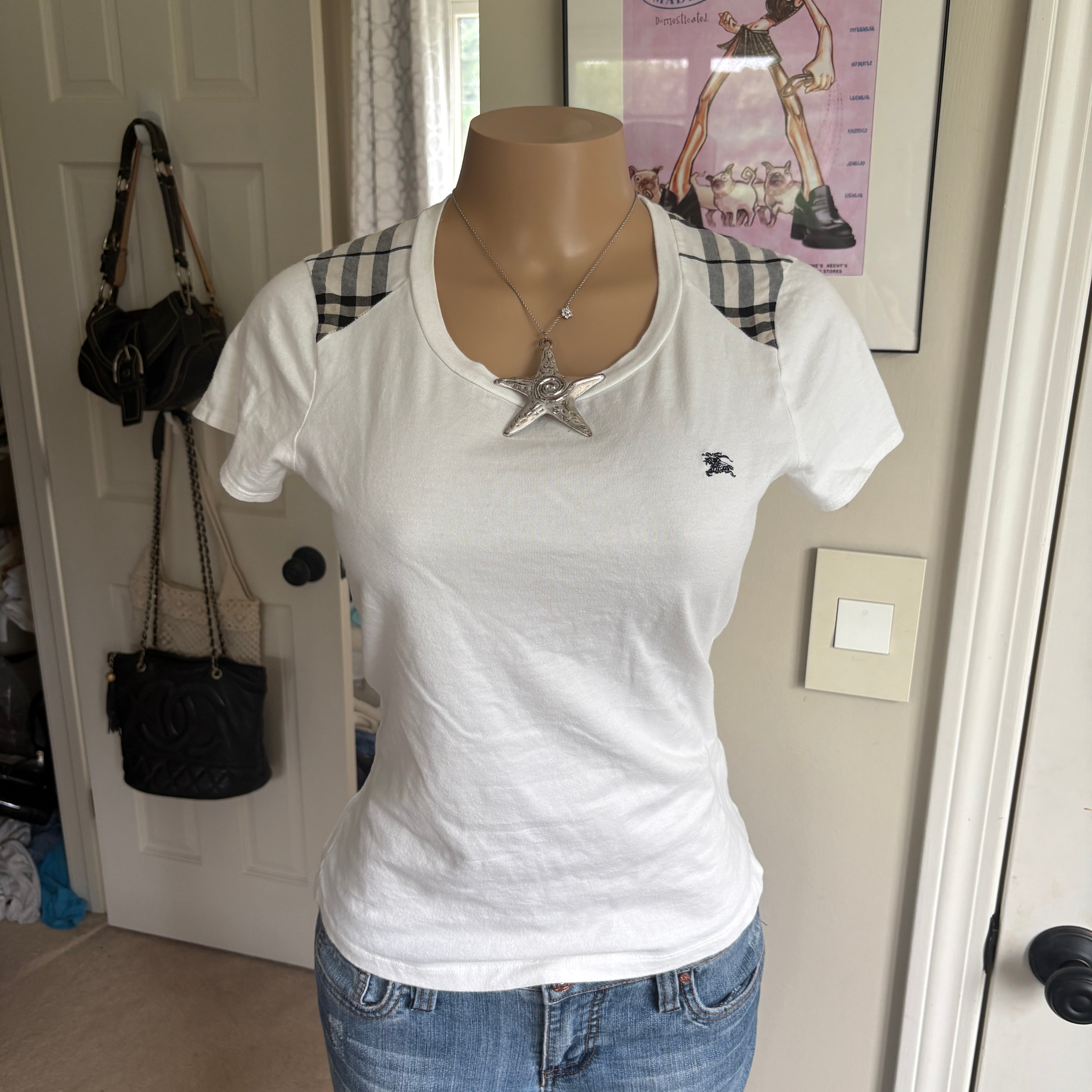 00s Burberry white & plaid t-shirt (size M)