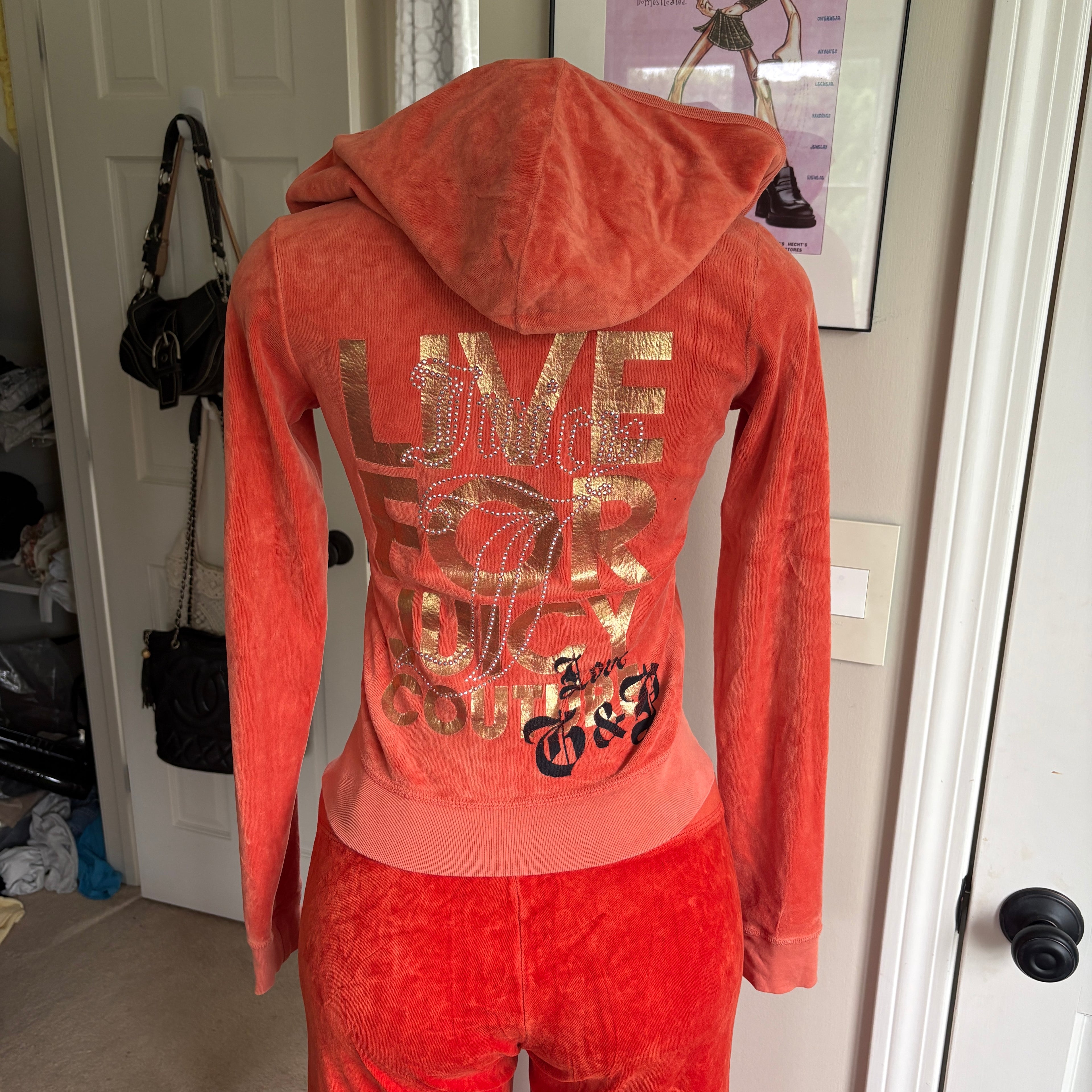 00s Juicy Couture orange velour tracksuit set (size M)