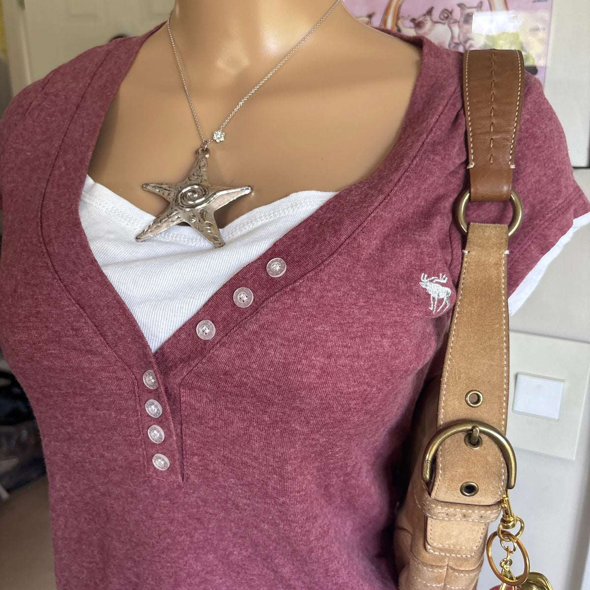 00s Abercrombie red henley top (size S)