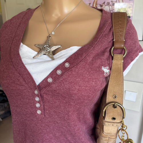 00s Abercrombie red henley top (size S)