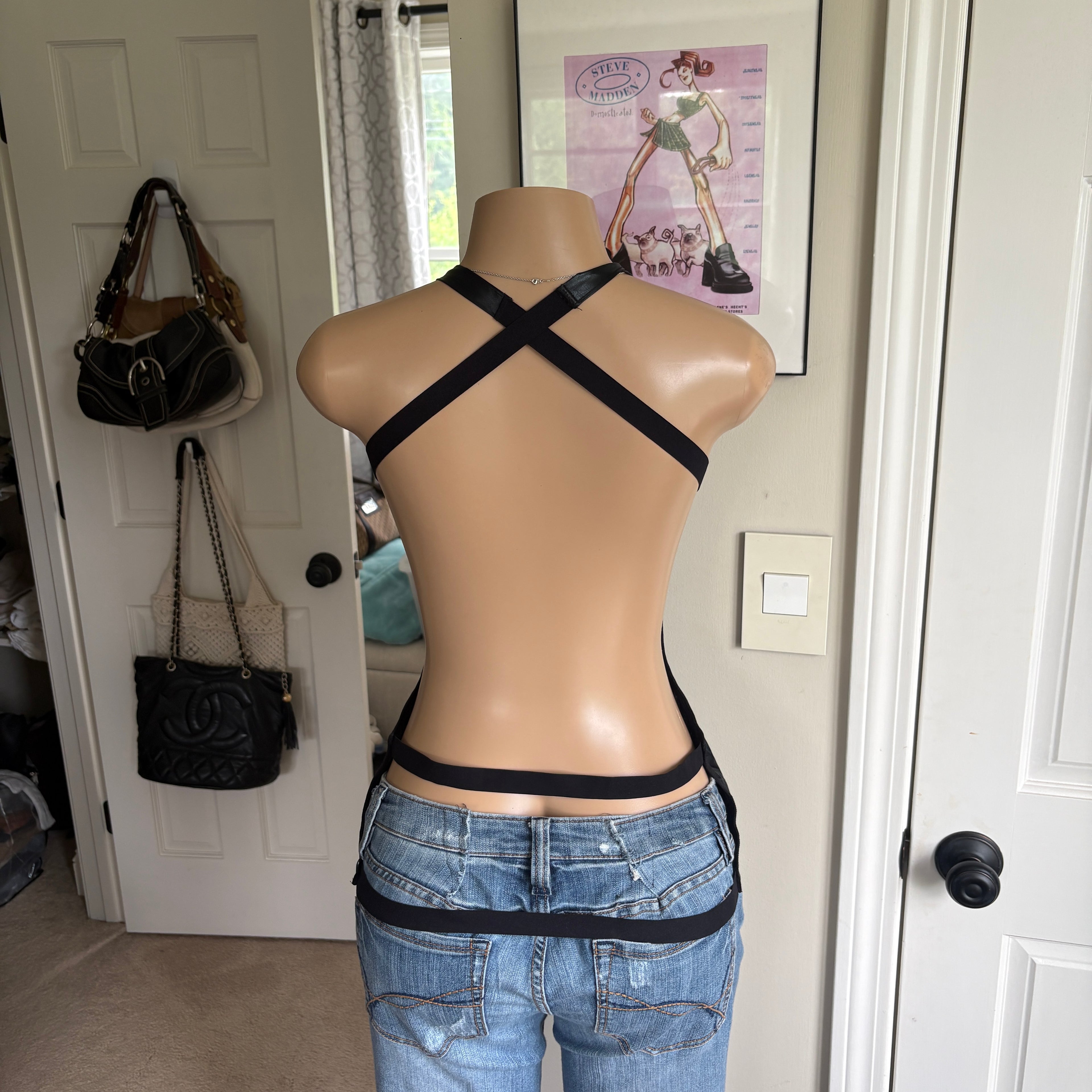 00s studded black latex open back top (size M)