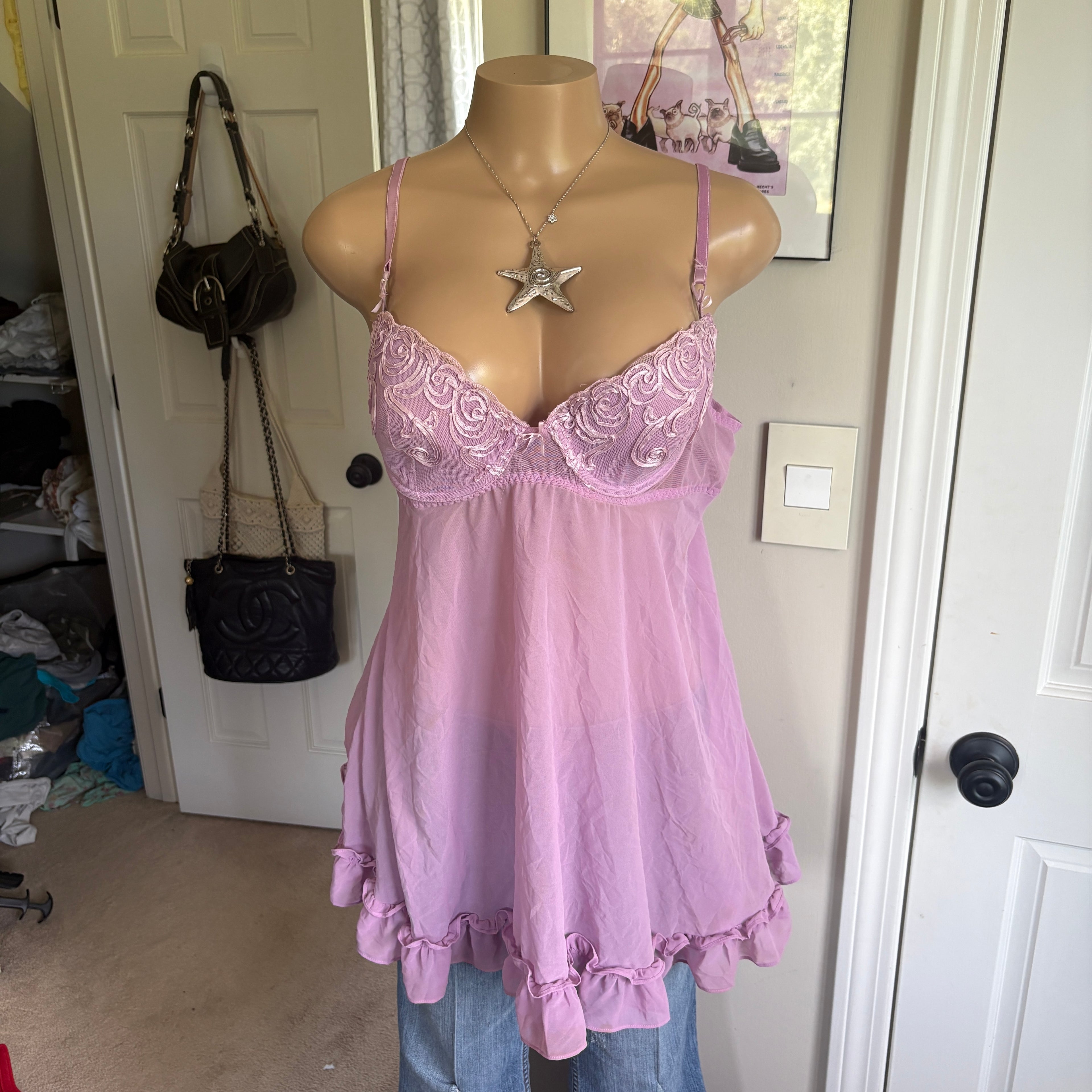 00s purple floral lingerie top (size XL)
