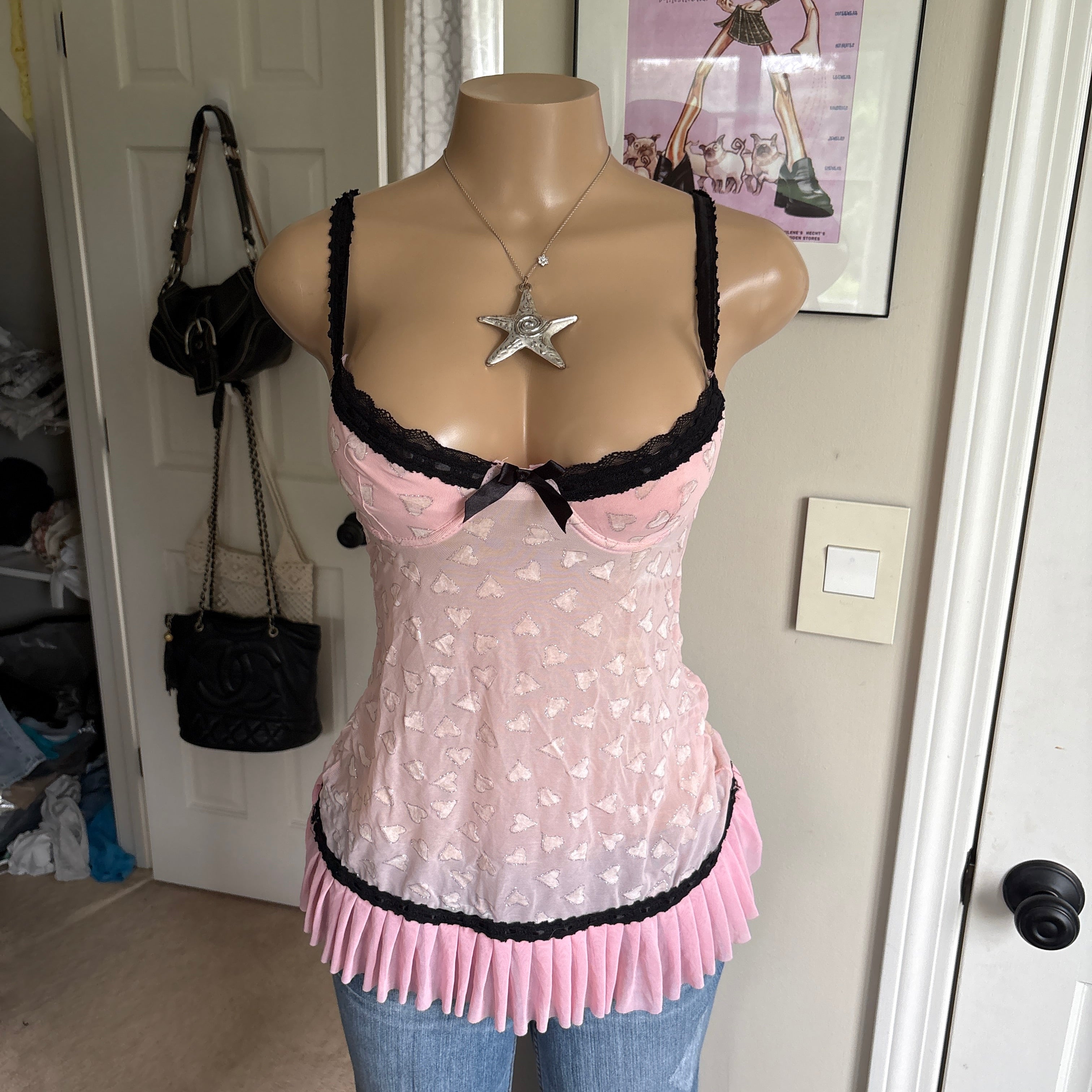 00s Rampage pink heart lingerie slip top (size S)