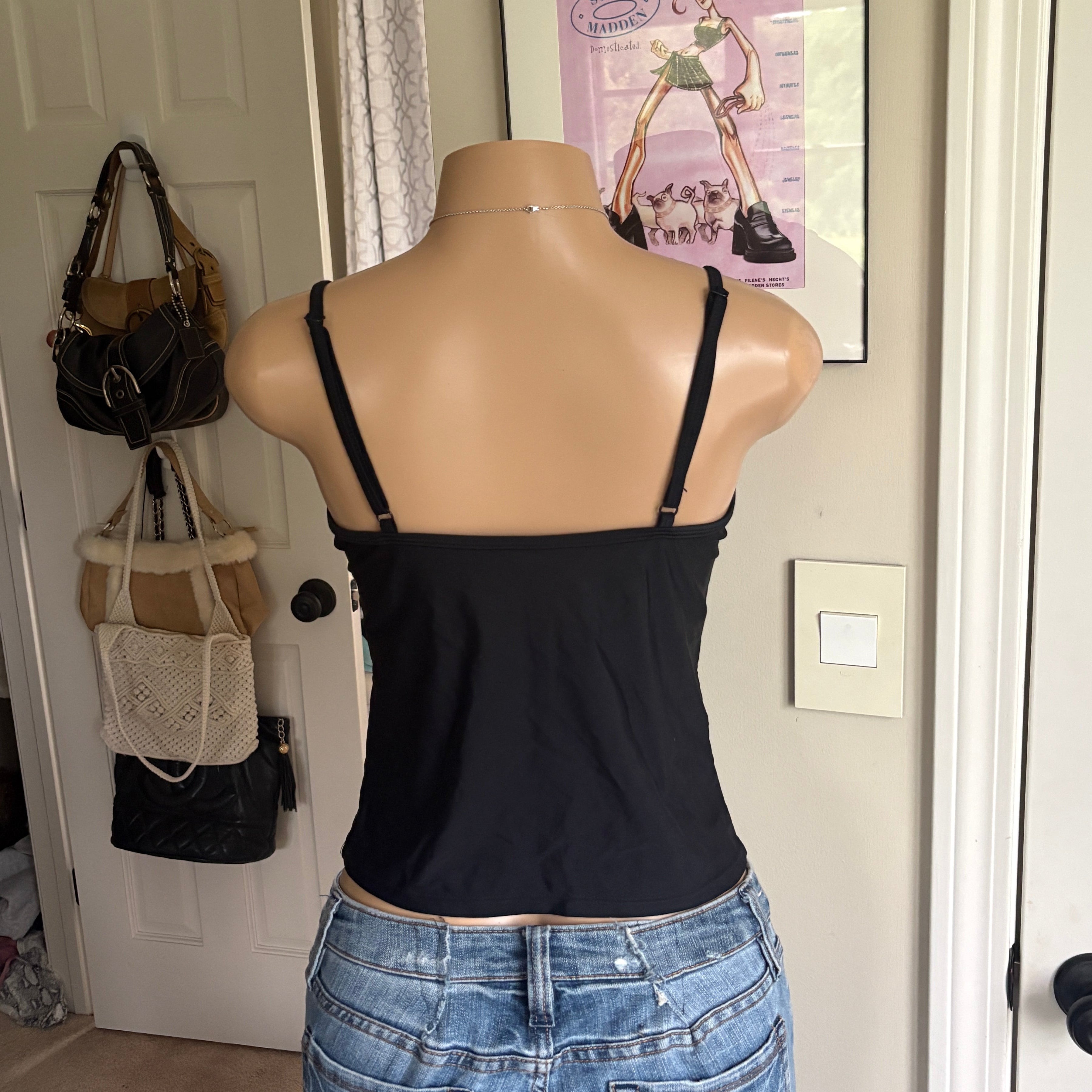 00s black & blue floral beaded tank (size L)