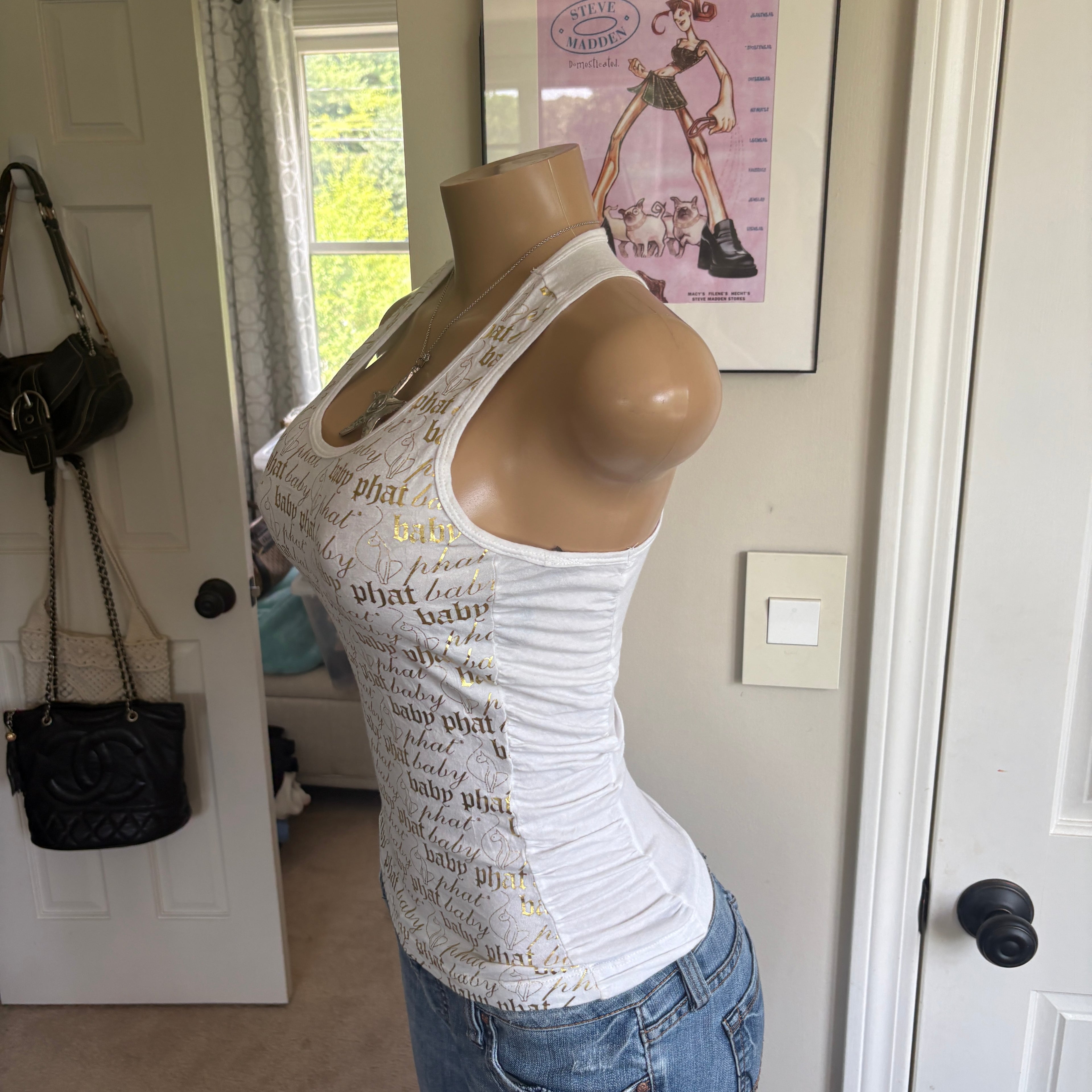 00s Baby Phat white & gold spellout tank top (size S)