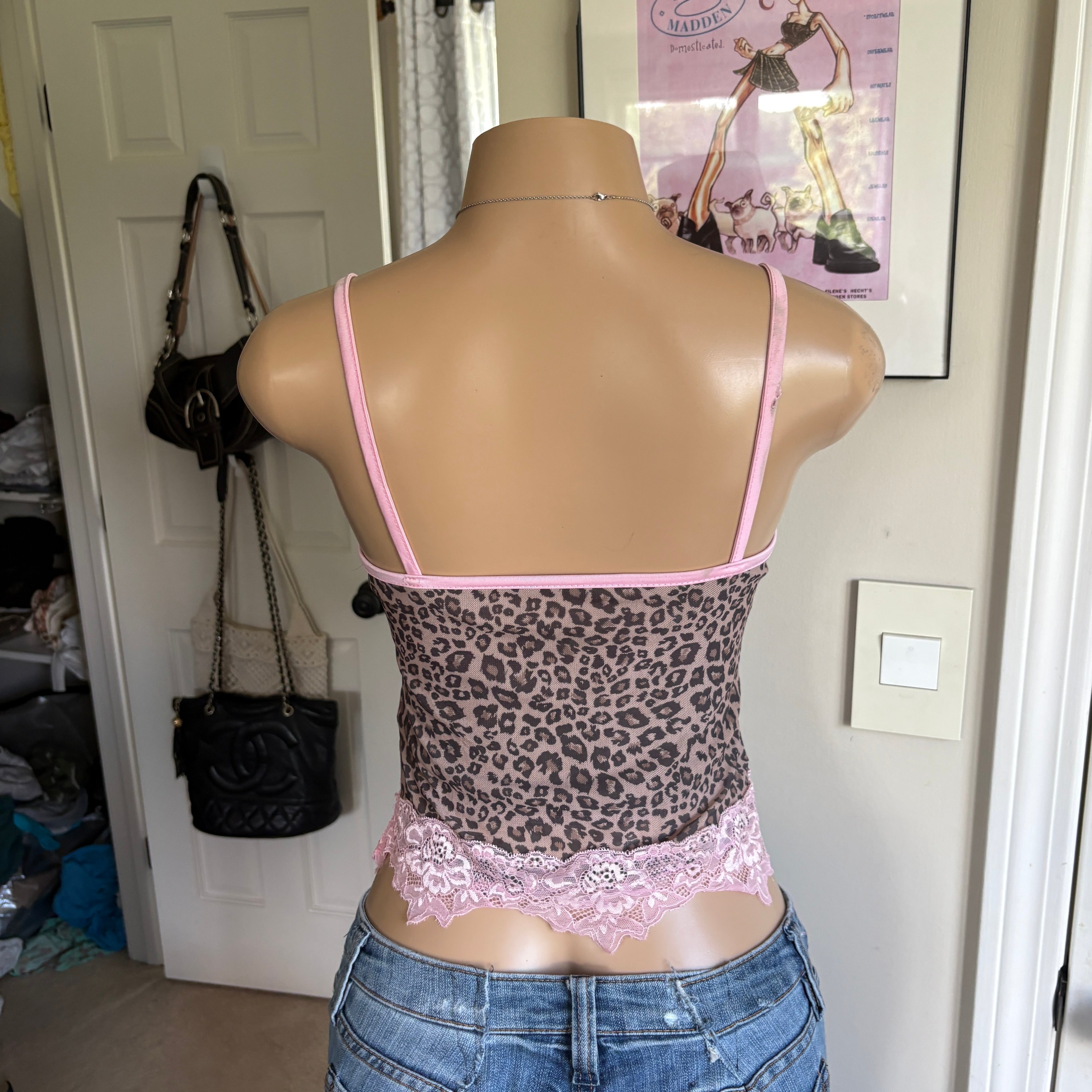 00s leopard & pink lace cami (size S/M)