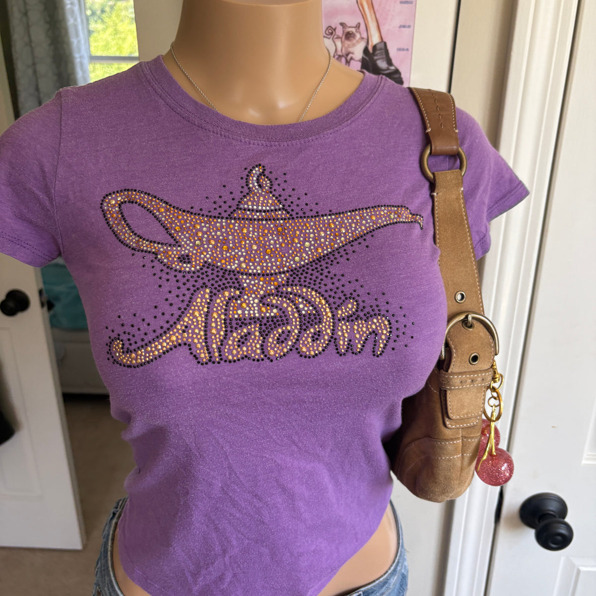 00s Aladdin spellout purple baby tee (size XS)