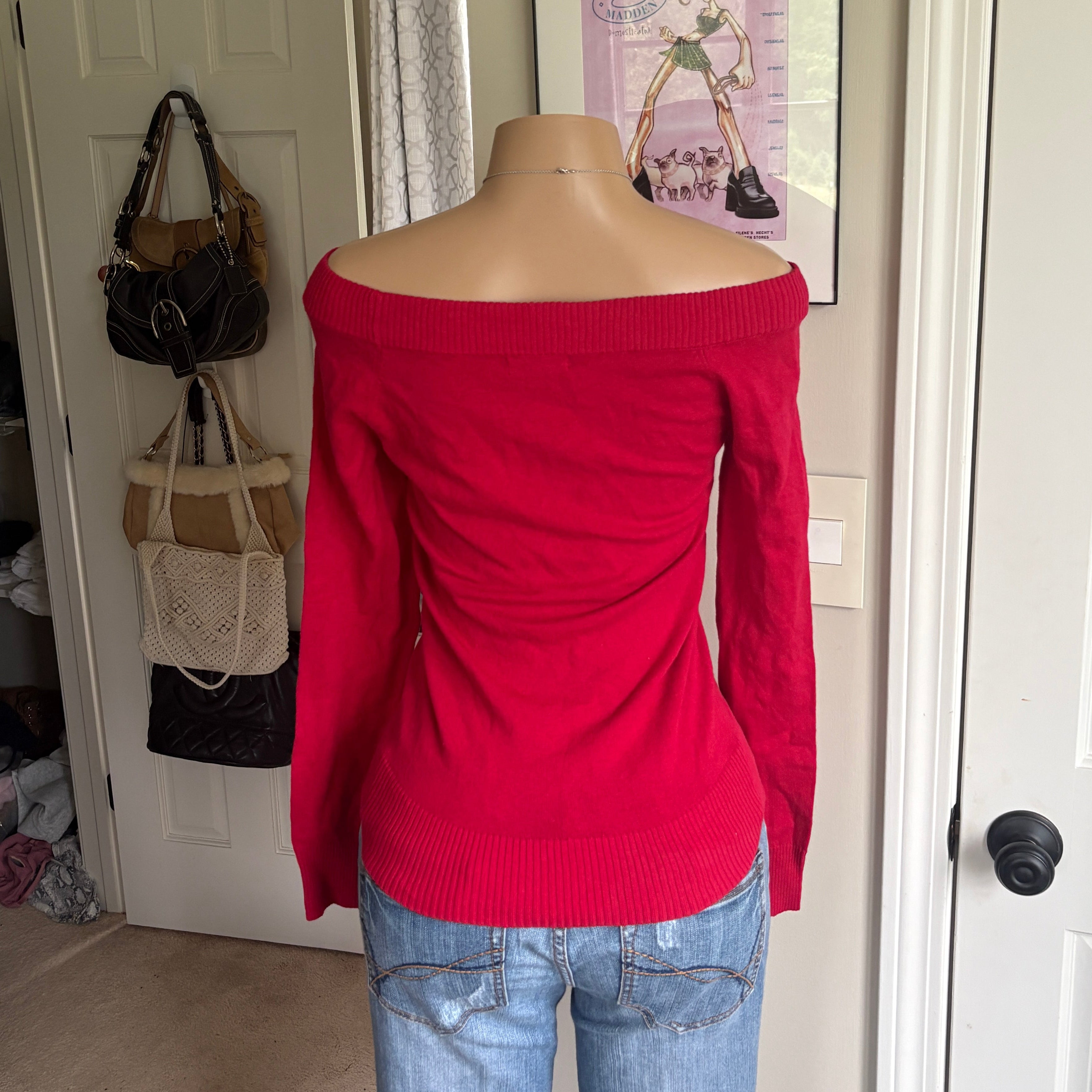 00s Guess red rhinestone spellout sweater (size M)