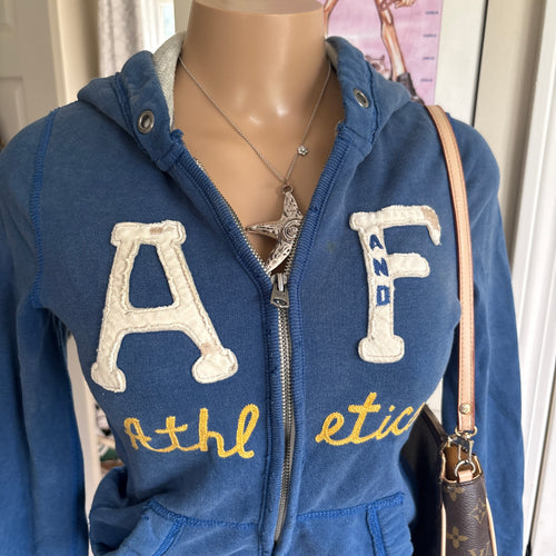 00s Abercrombie & Fitch blue spellout zip hoodie (size XS)