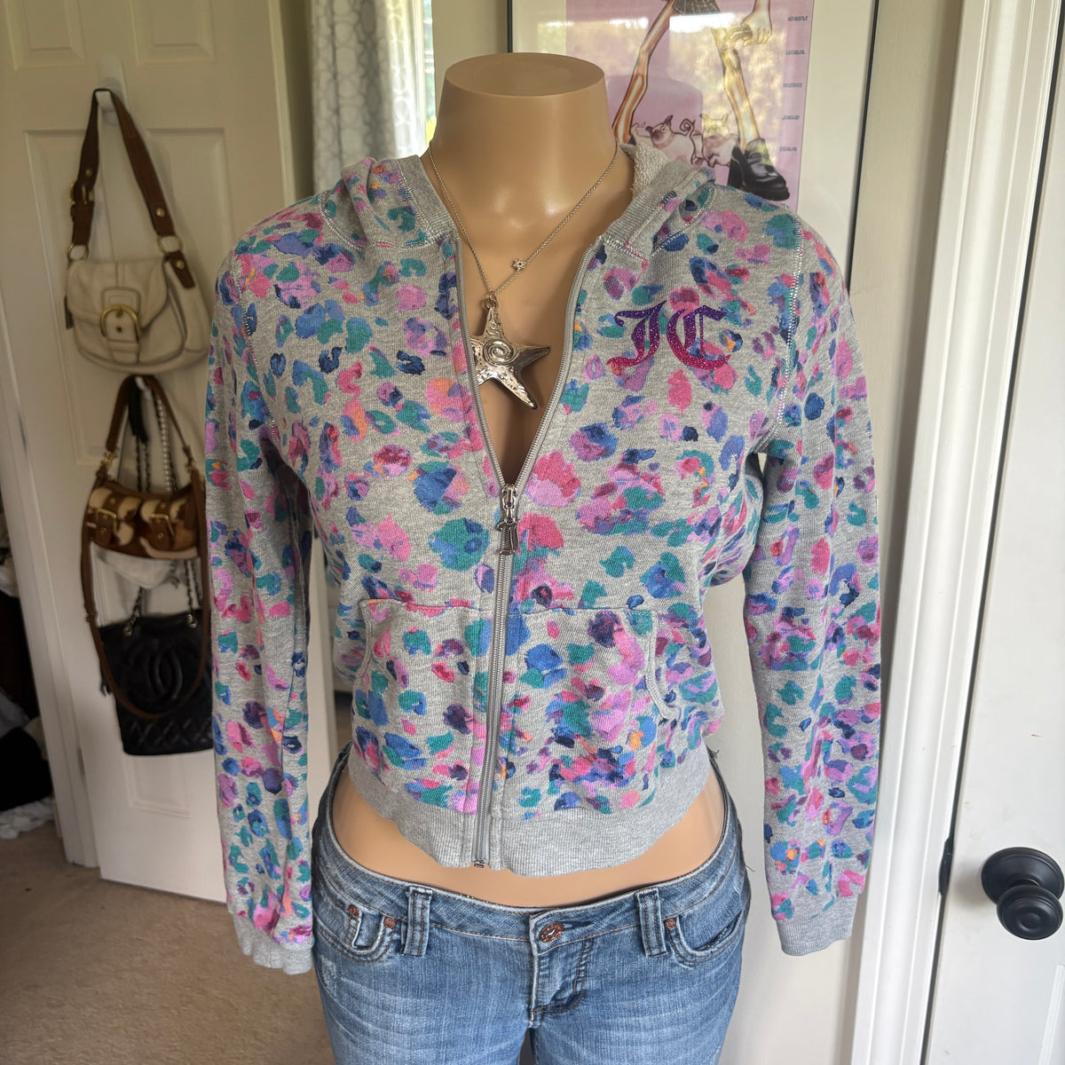 00s Juicy Couture leopard zip hoodie (size XS/S)