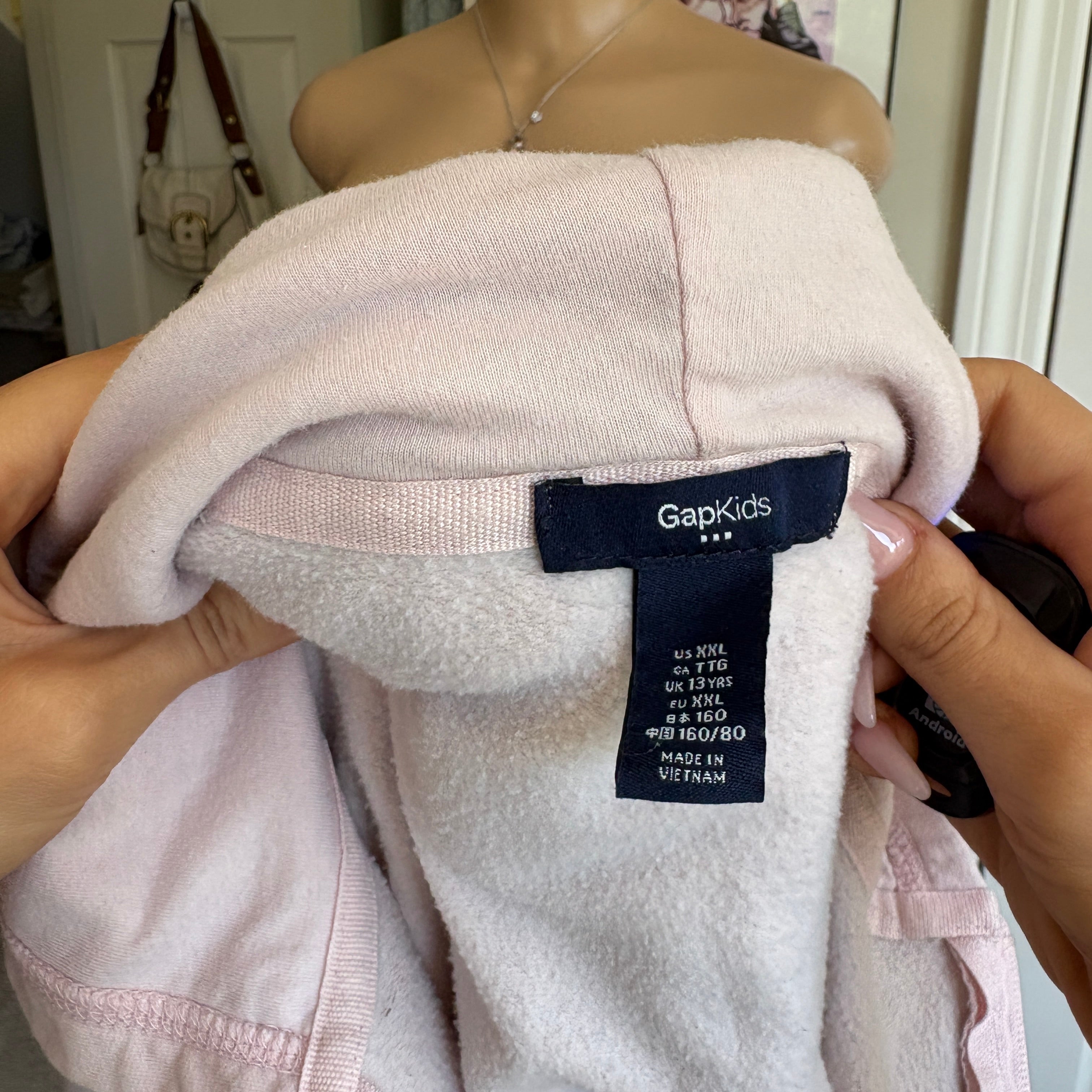 00s Gap baby pink spellout zip hoodie (size XS/S)
