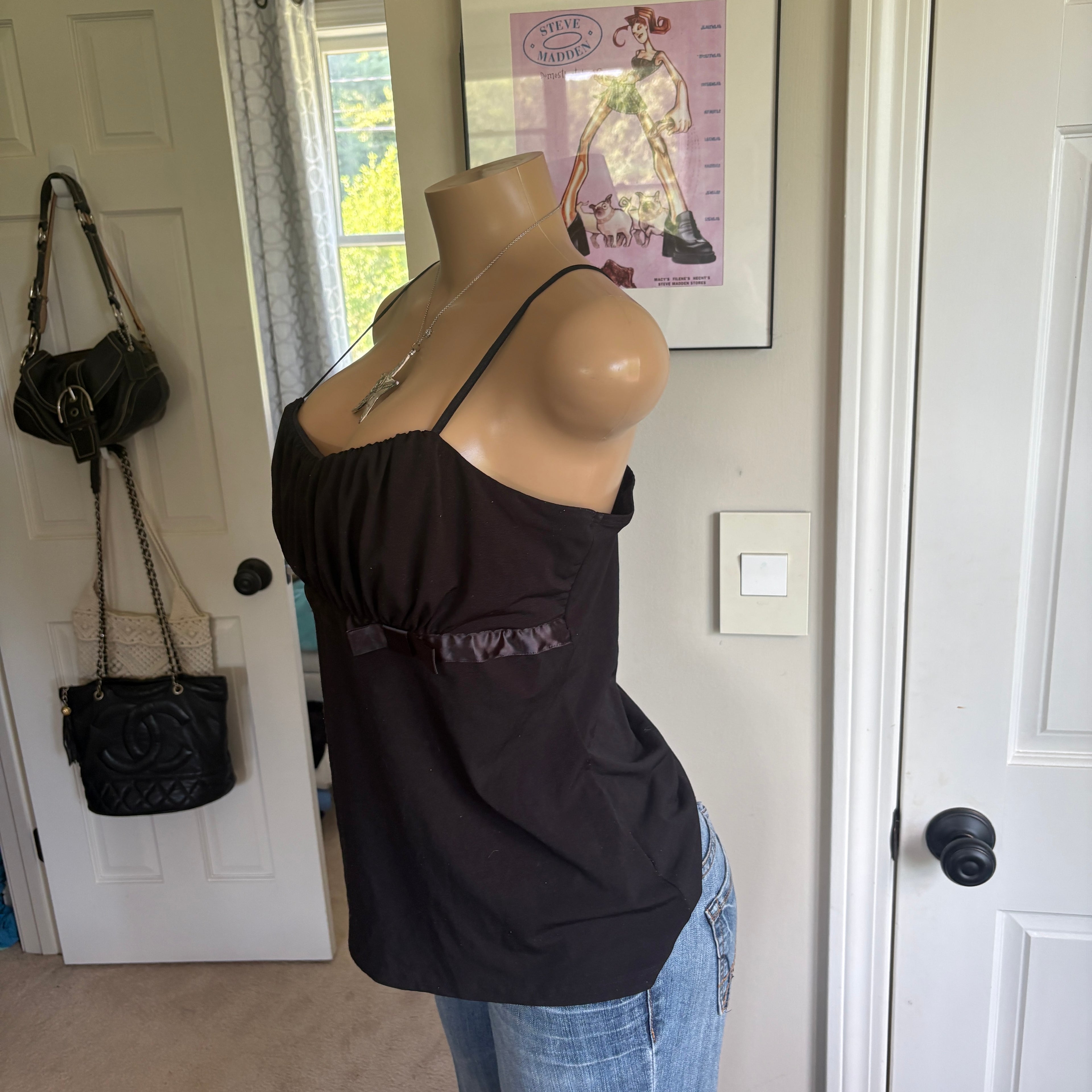 00s black ruched bust bow cami (size L)