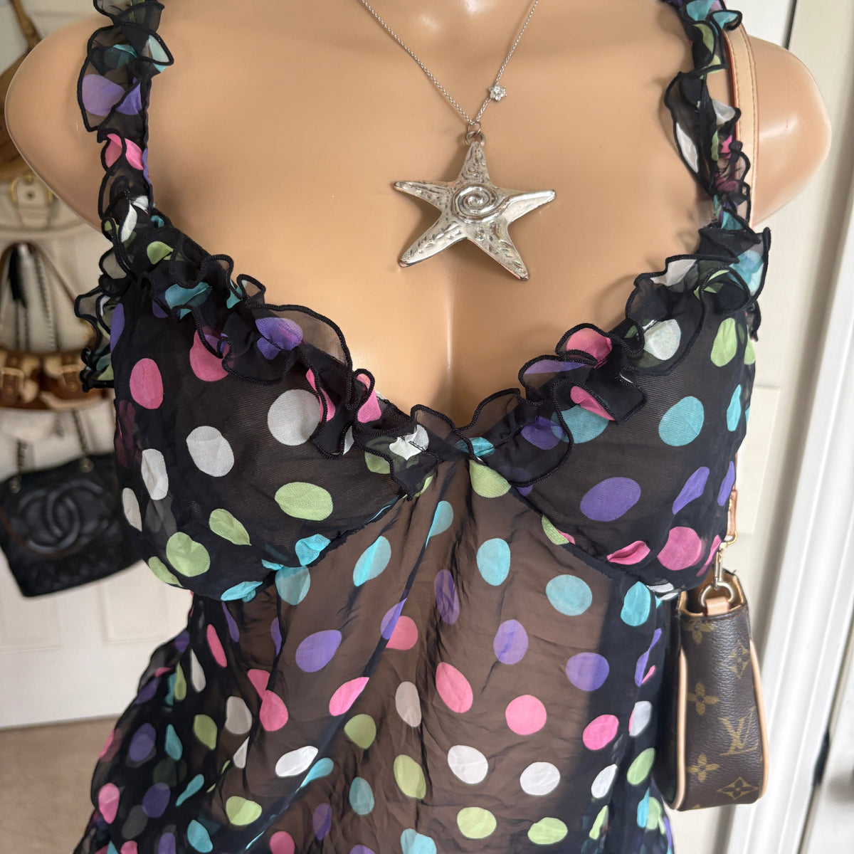 00s Victoria's Secret black & polka dot tank top (size L)