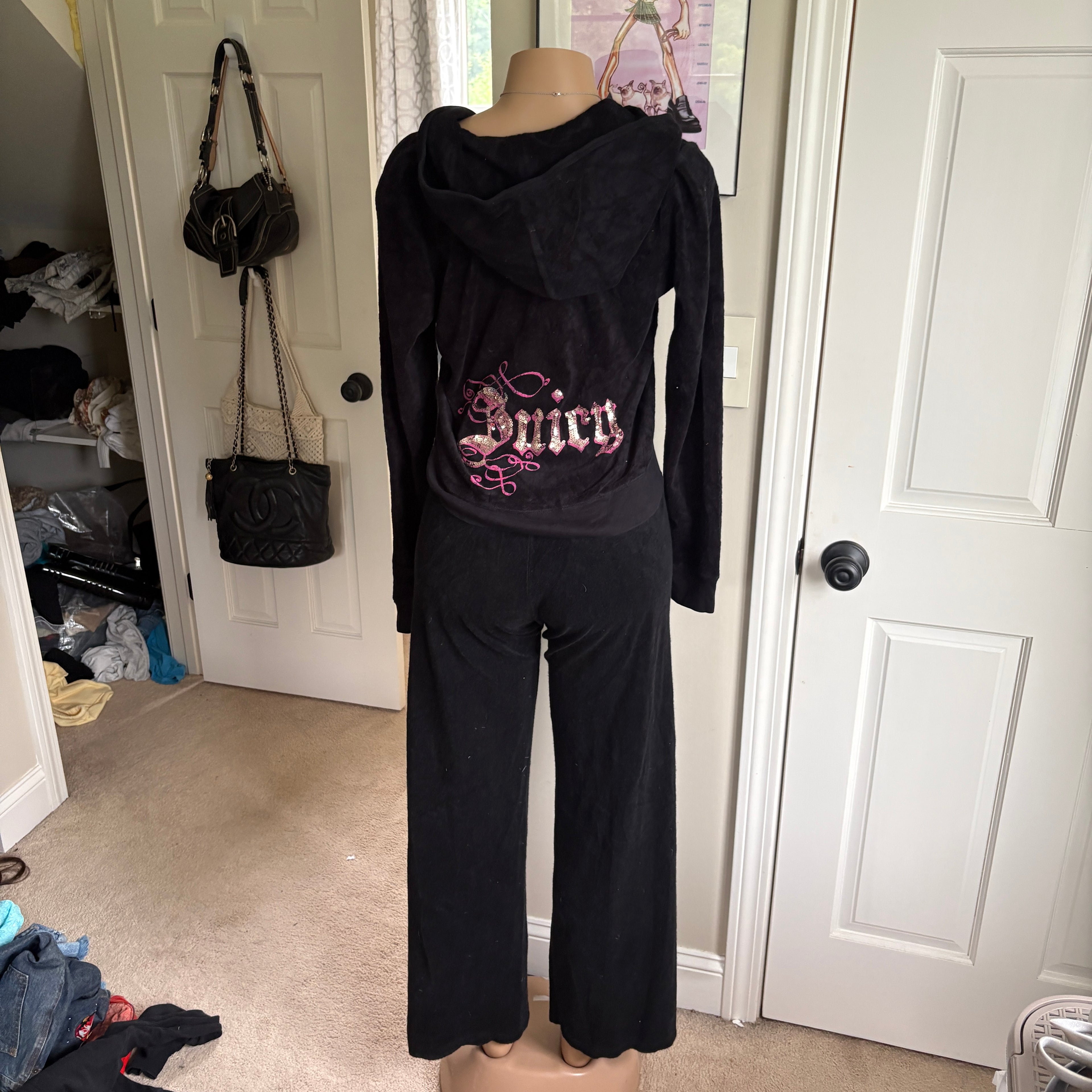 00s Juicy Couture black terrycloth tracksuit set (size L)