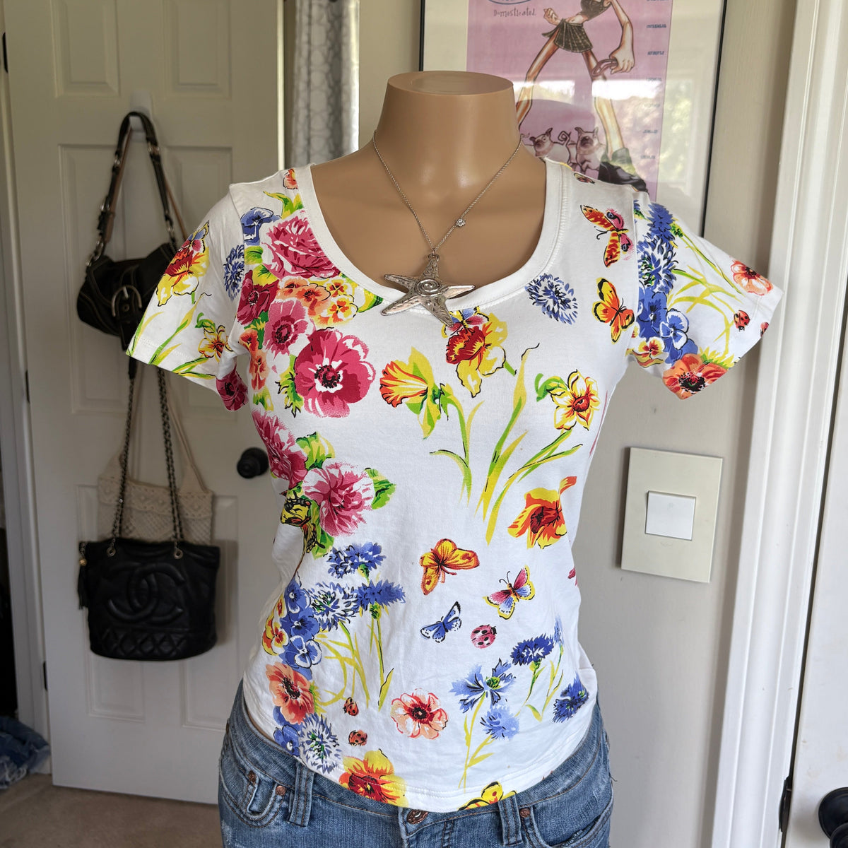 00s Versace floral short sleeve top (size M)