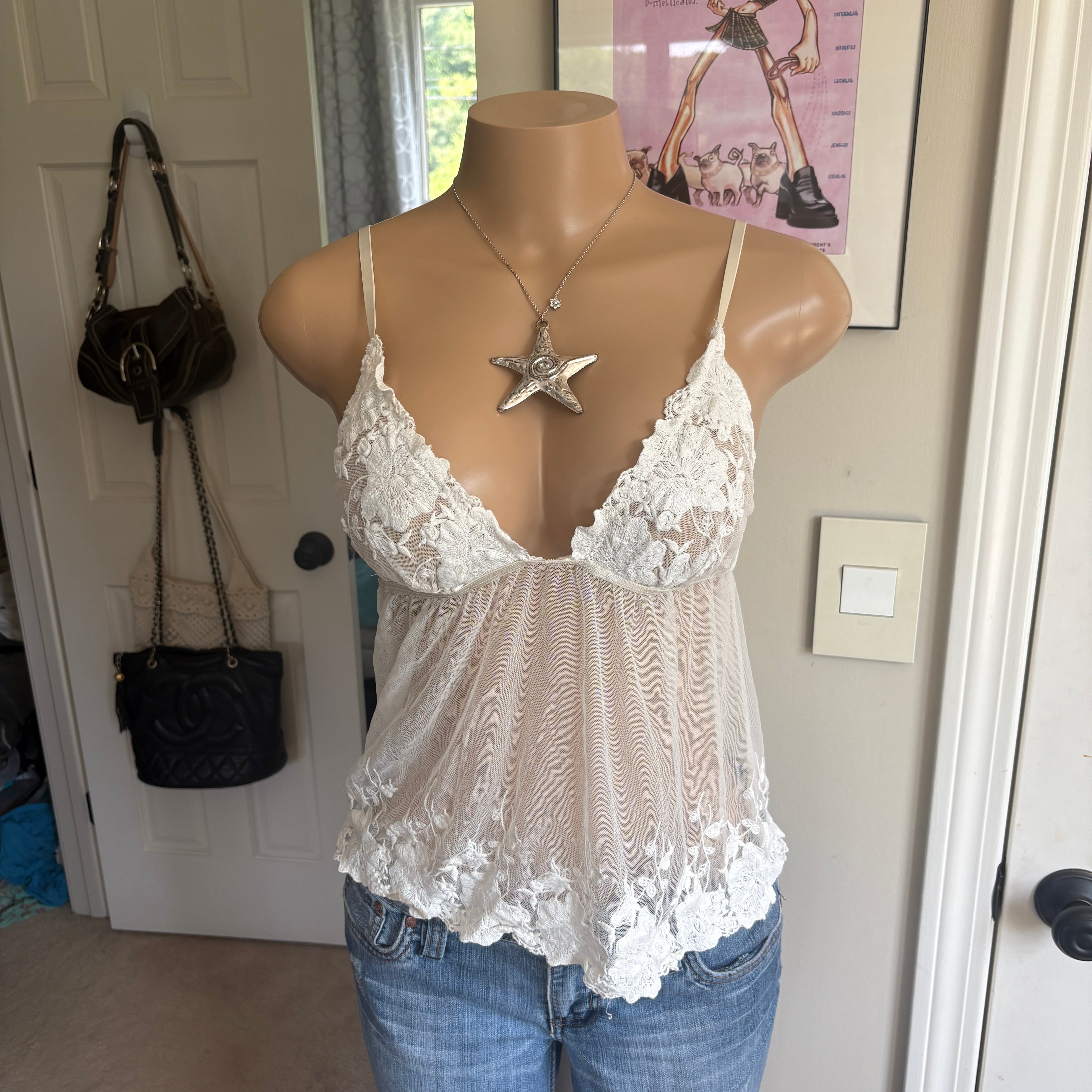00s white floral sheer cami (size M)
