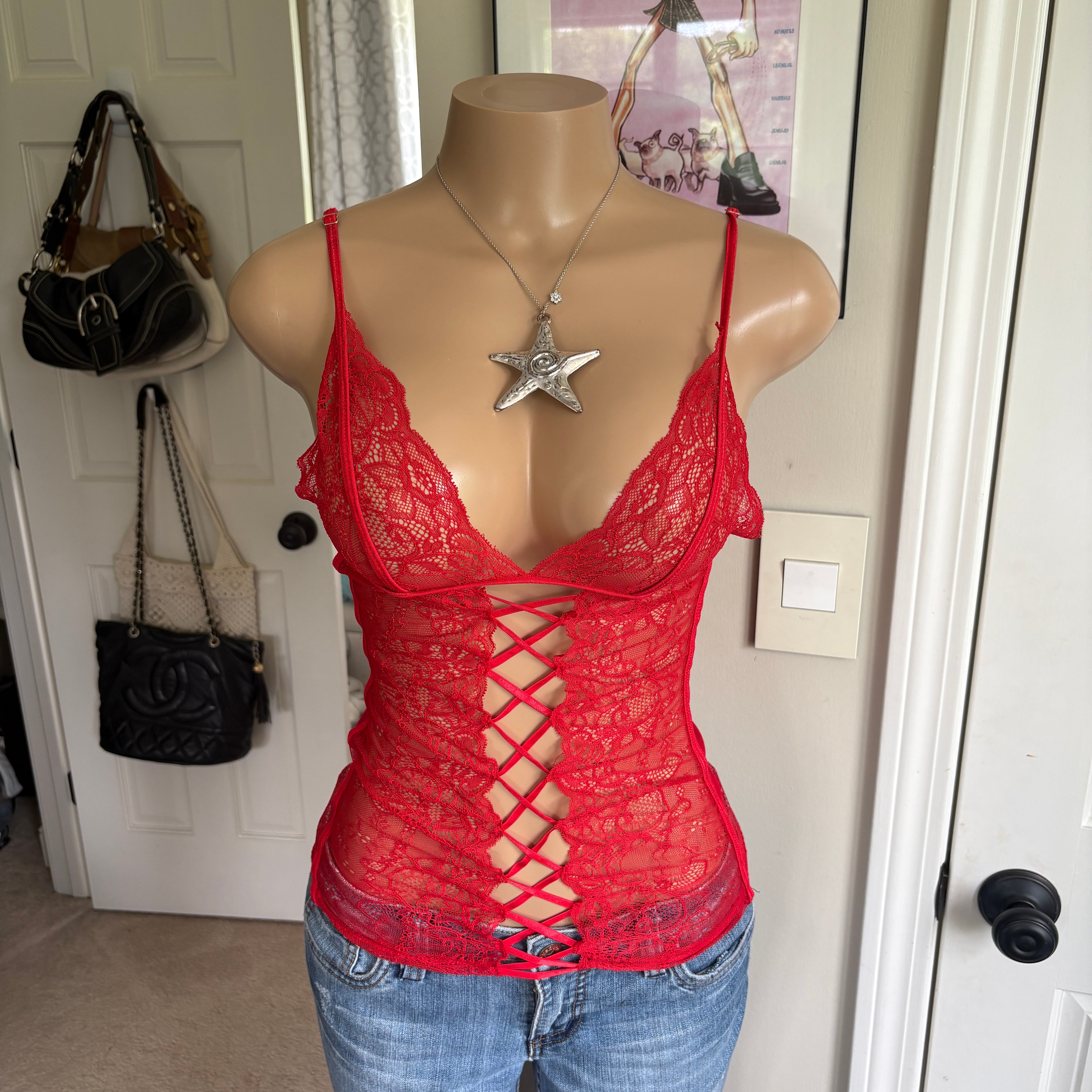 00s Ann Summers red lace up top (size S)