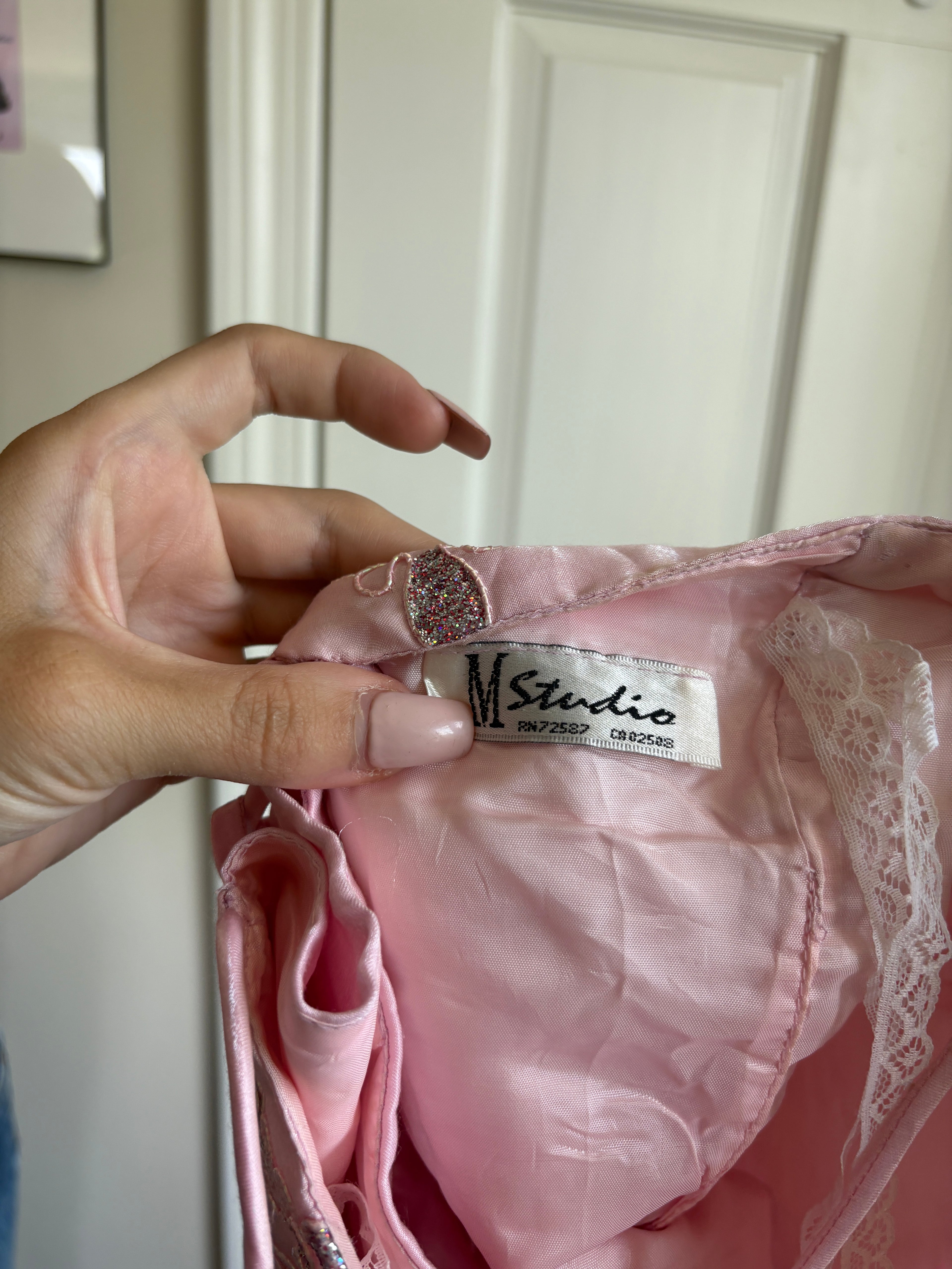 00s pink floral beaded corset cami top (size S)