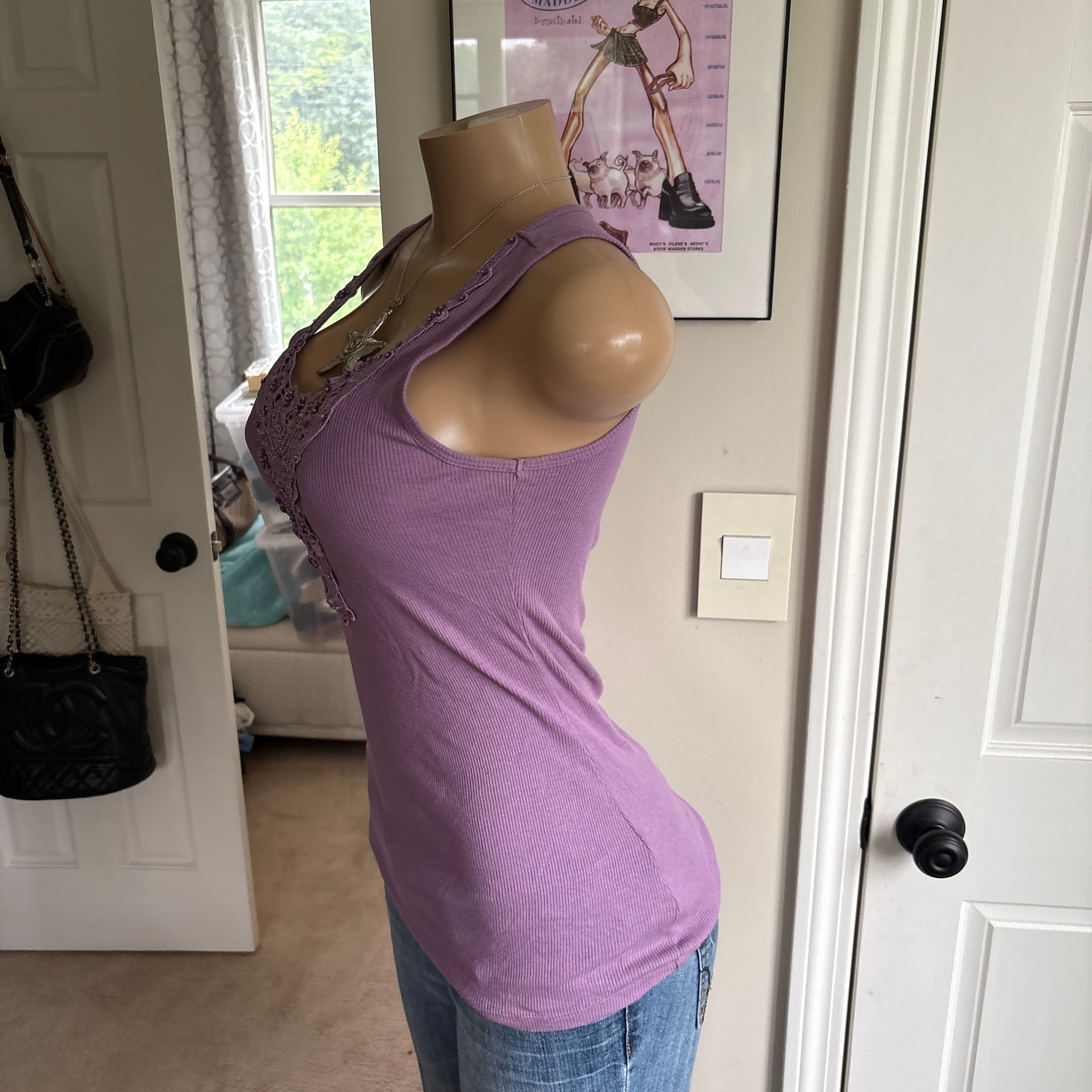 00s purple lace floral cotton tank top (size S)