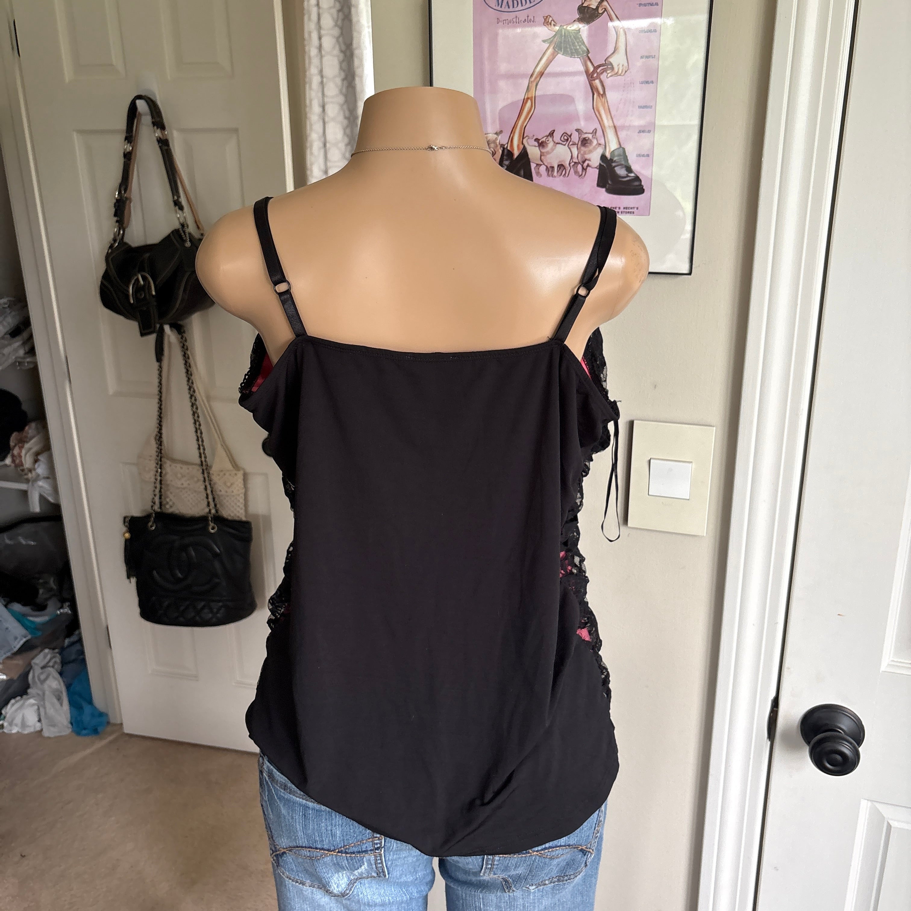 00s black & red floral lace corset top (size 3x)