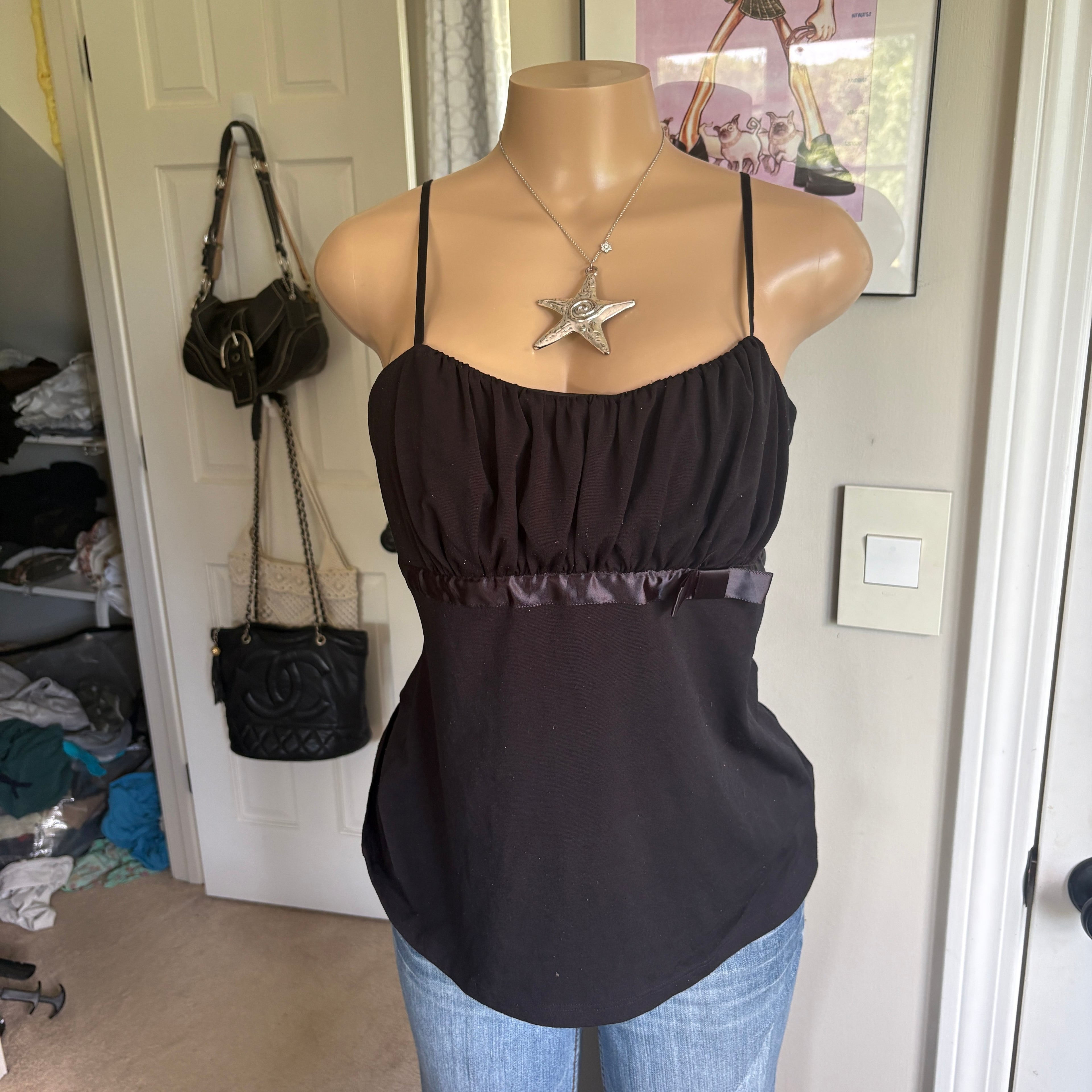 00s black ruched bust bow cami (size L)