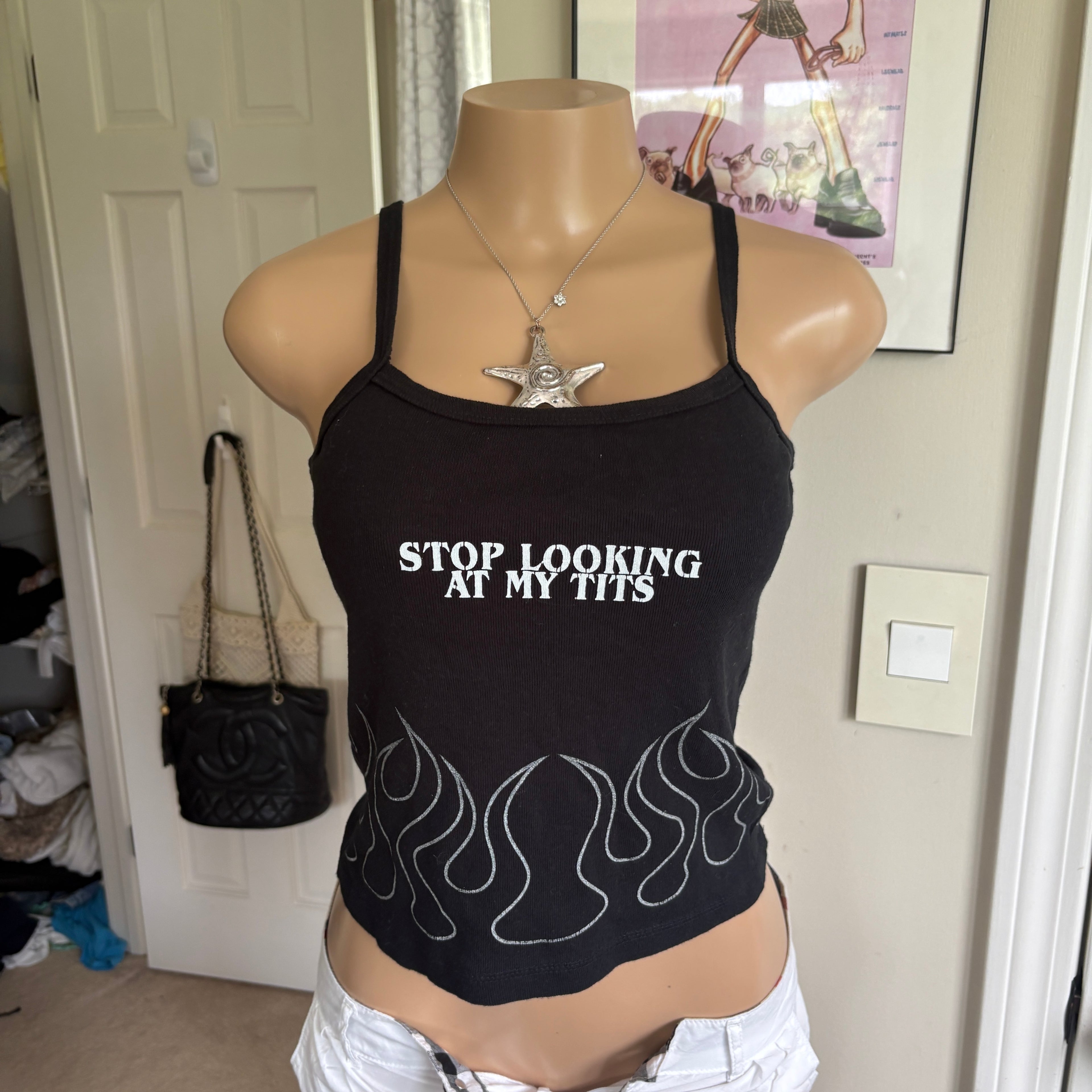 00s black flames graphic text tank top (size M/L)