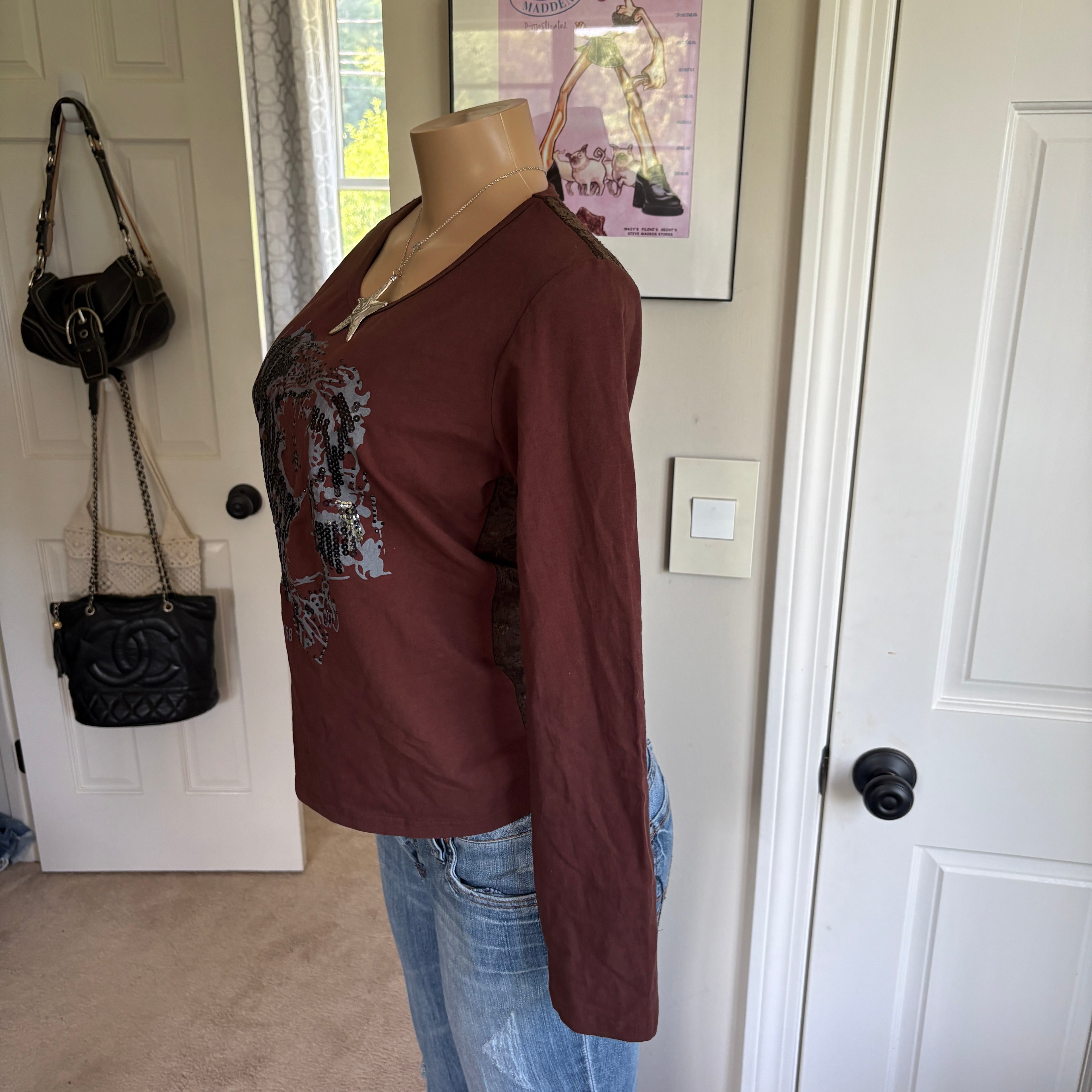00s Dolce & Gabbana brown abstract face top (size M/L)