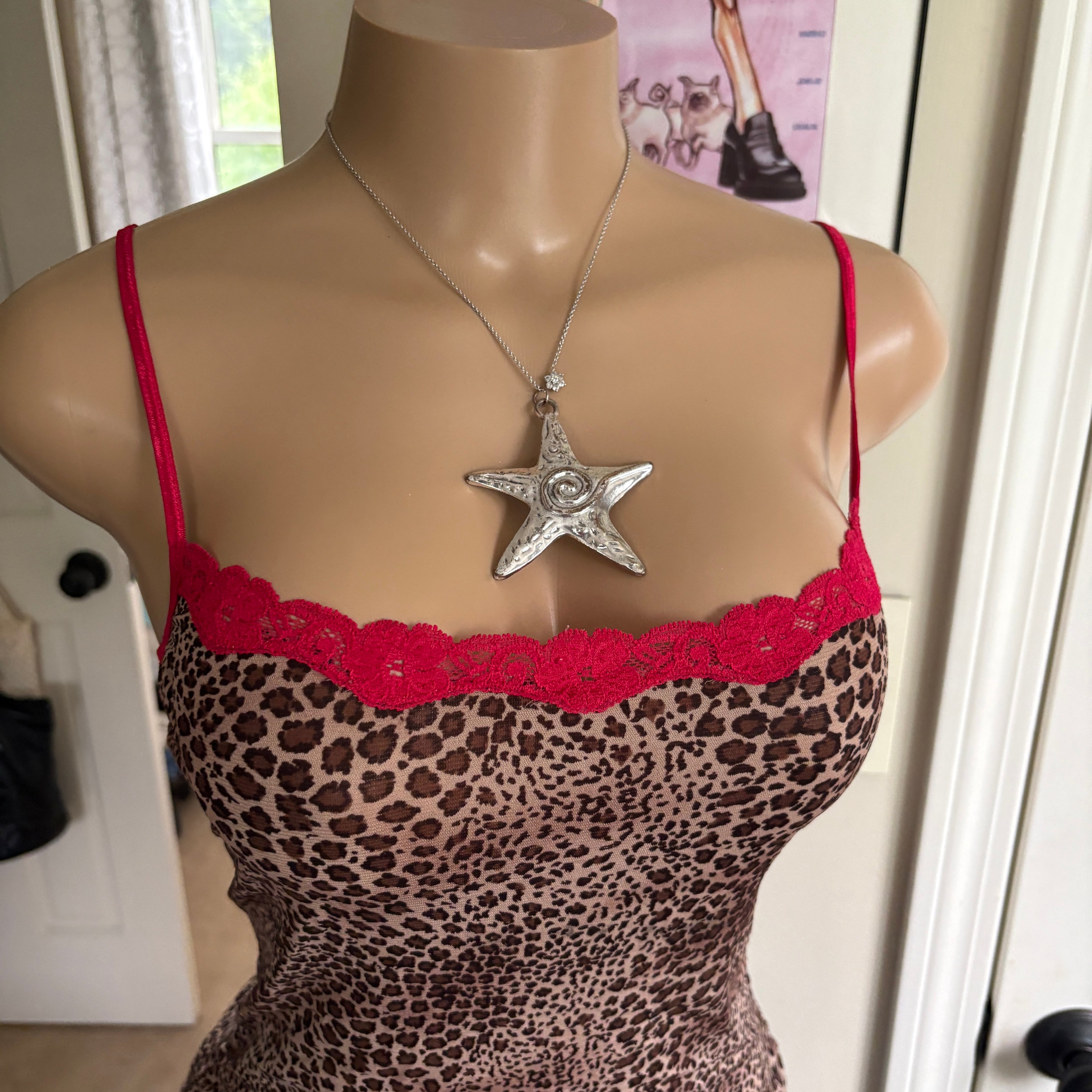 00s leopard print & red lace cami (size L)