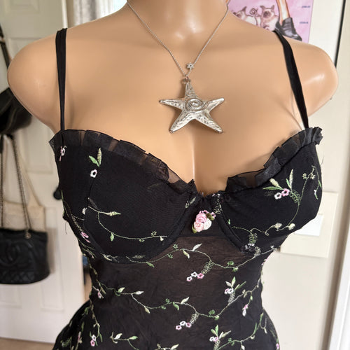 00s black floral rosette slip cami (size M)