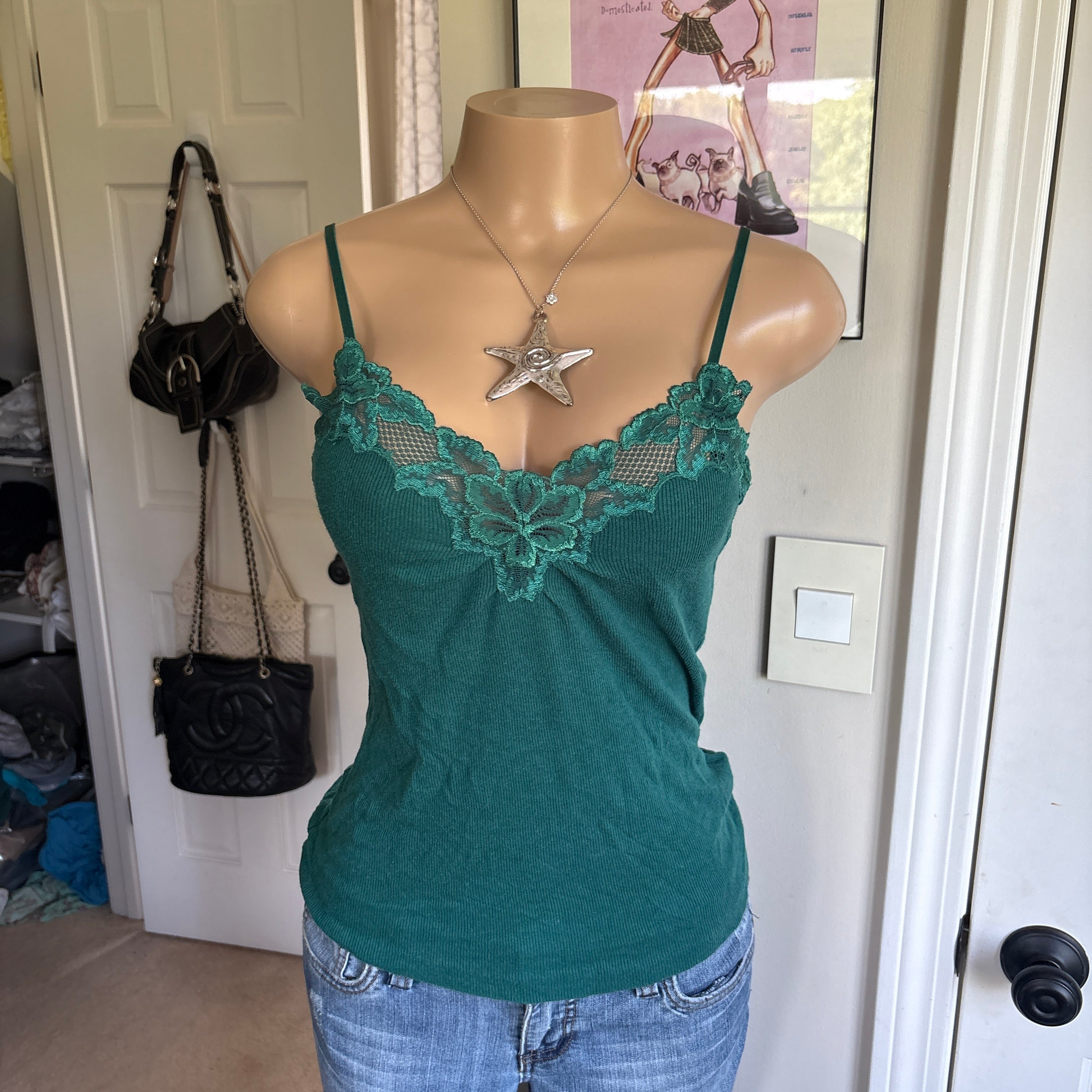 00s green lace cami (size M)