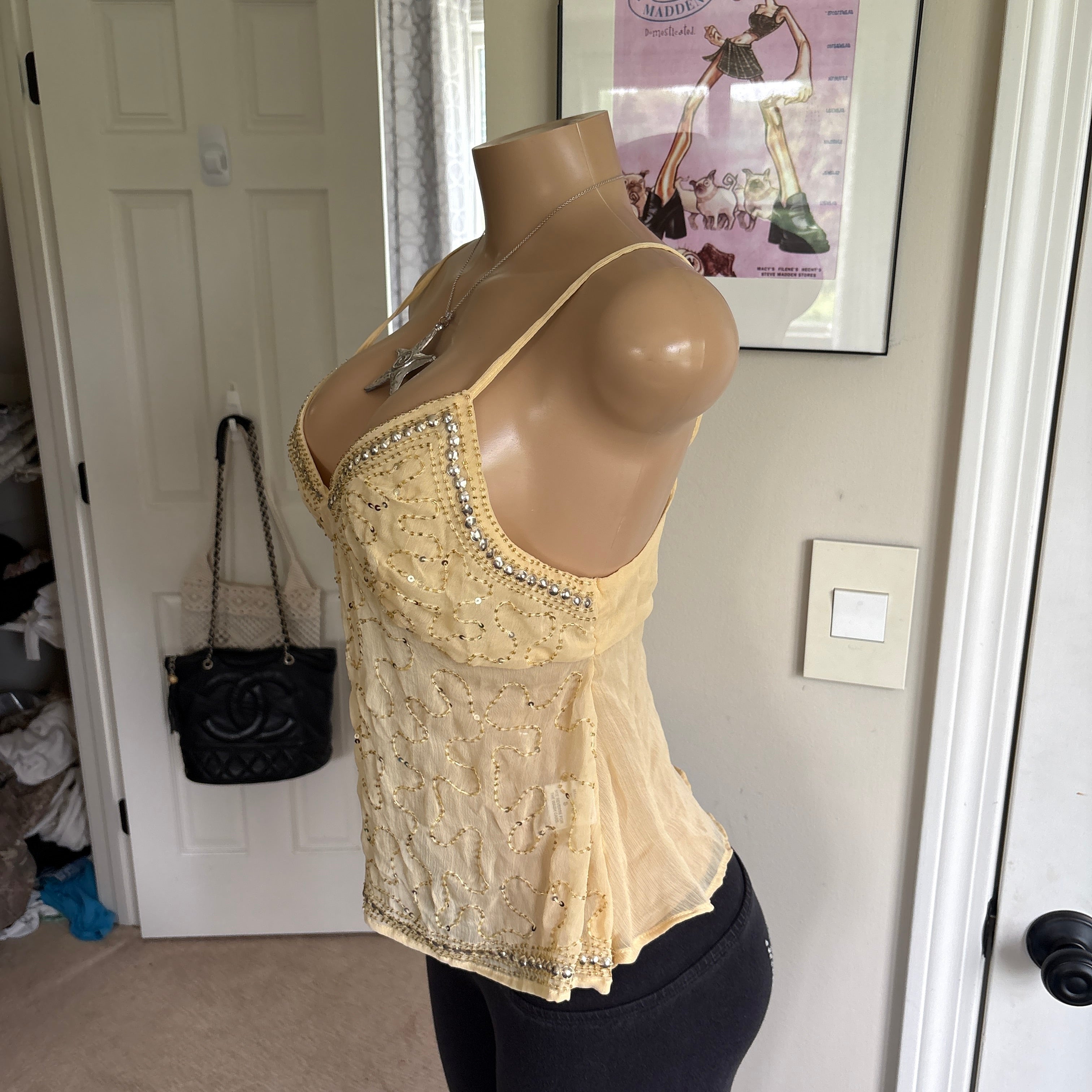 00s cream beaded v neck cami (size M)