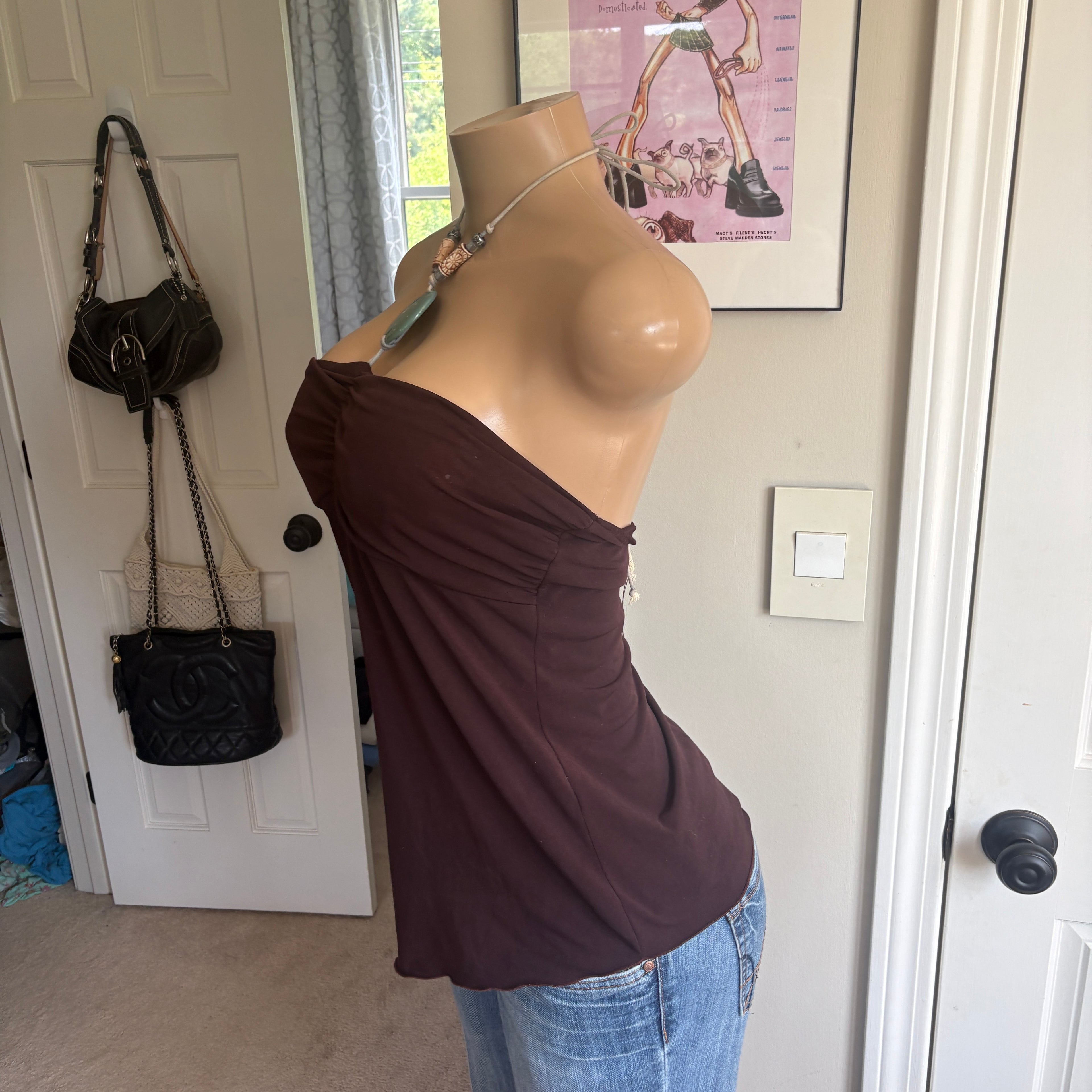 00s brown beaded halter top (size M)