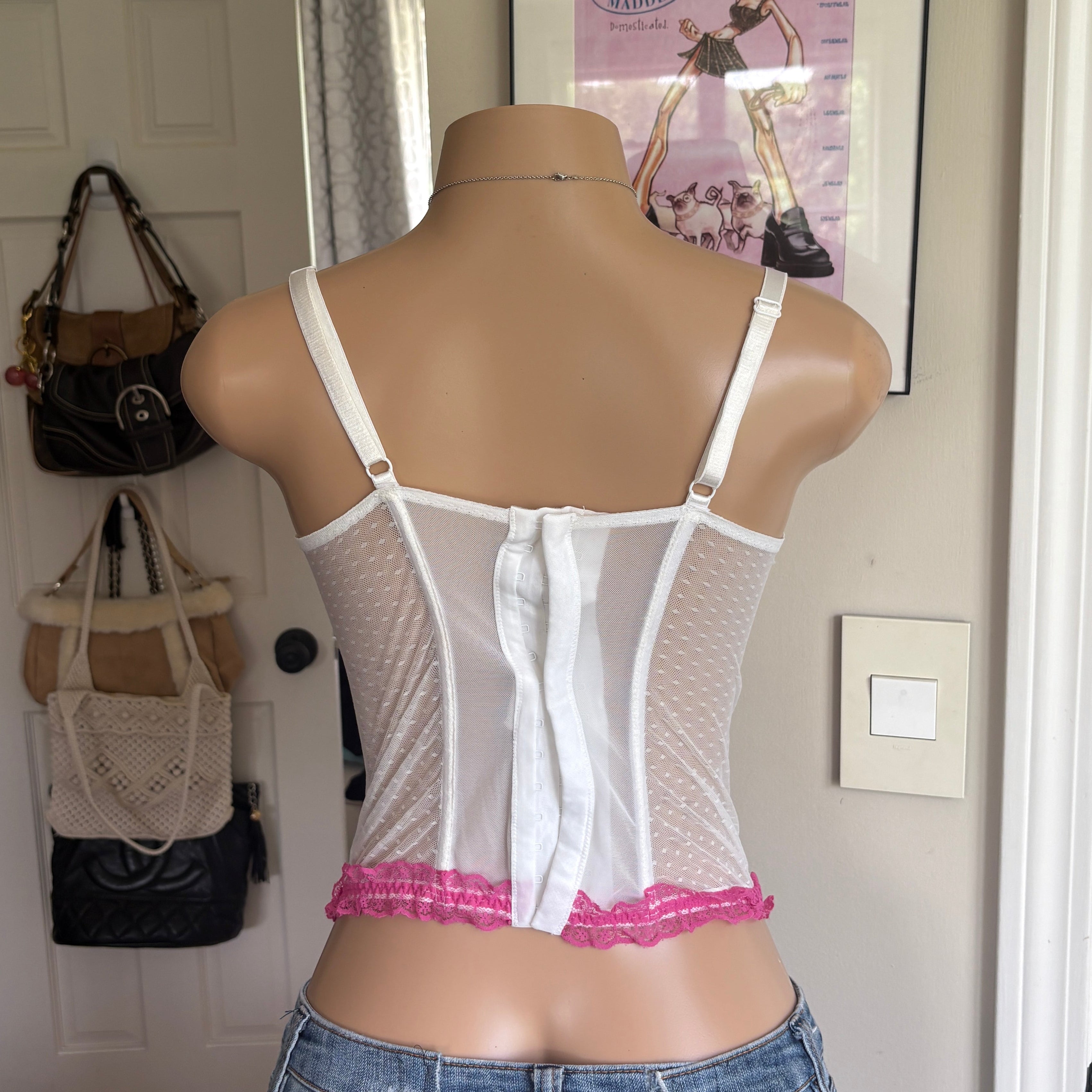 00s white & pink rosette corset top (size M/L)