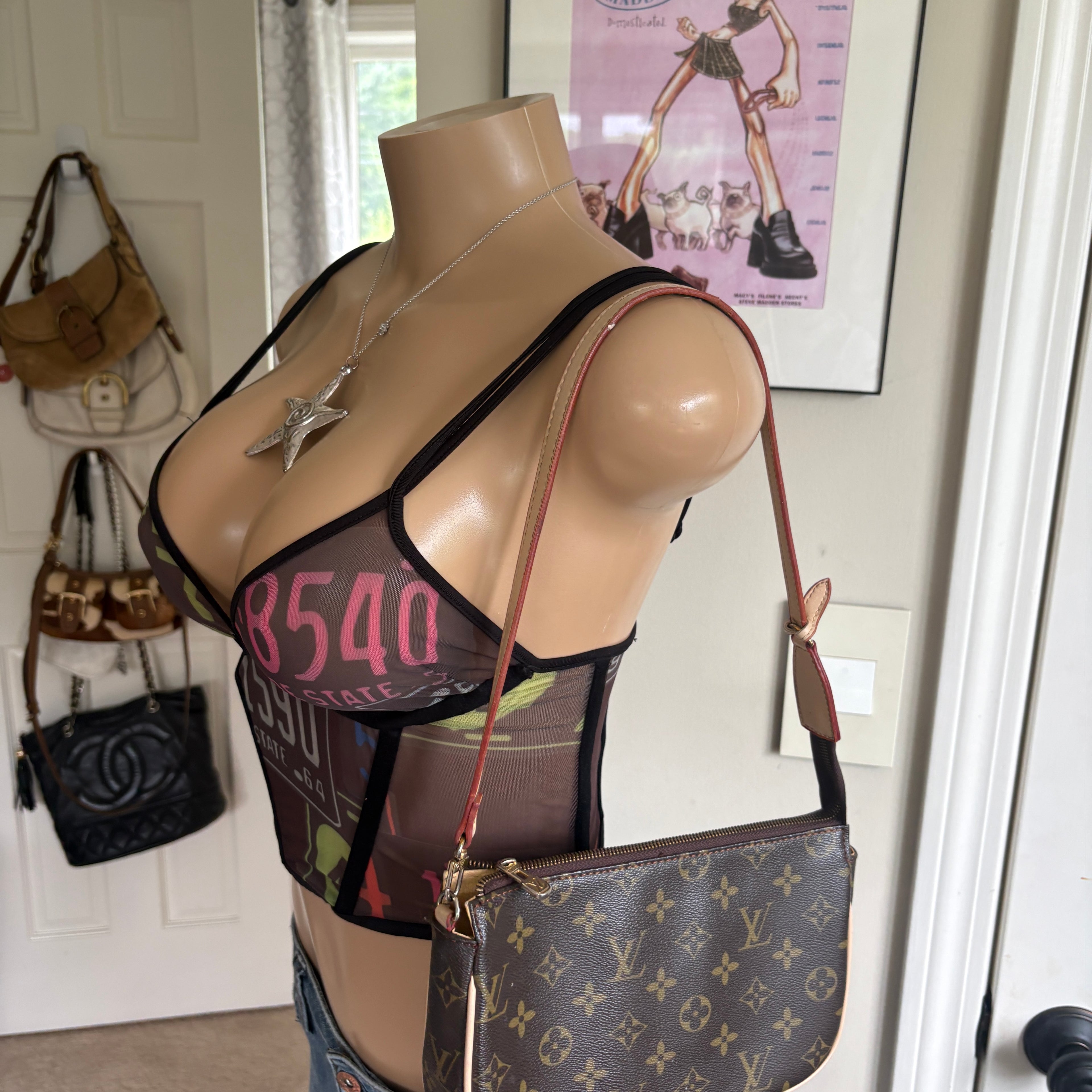 00s black graphic corset tank top (size XS)