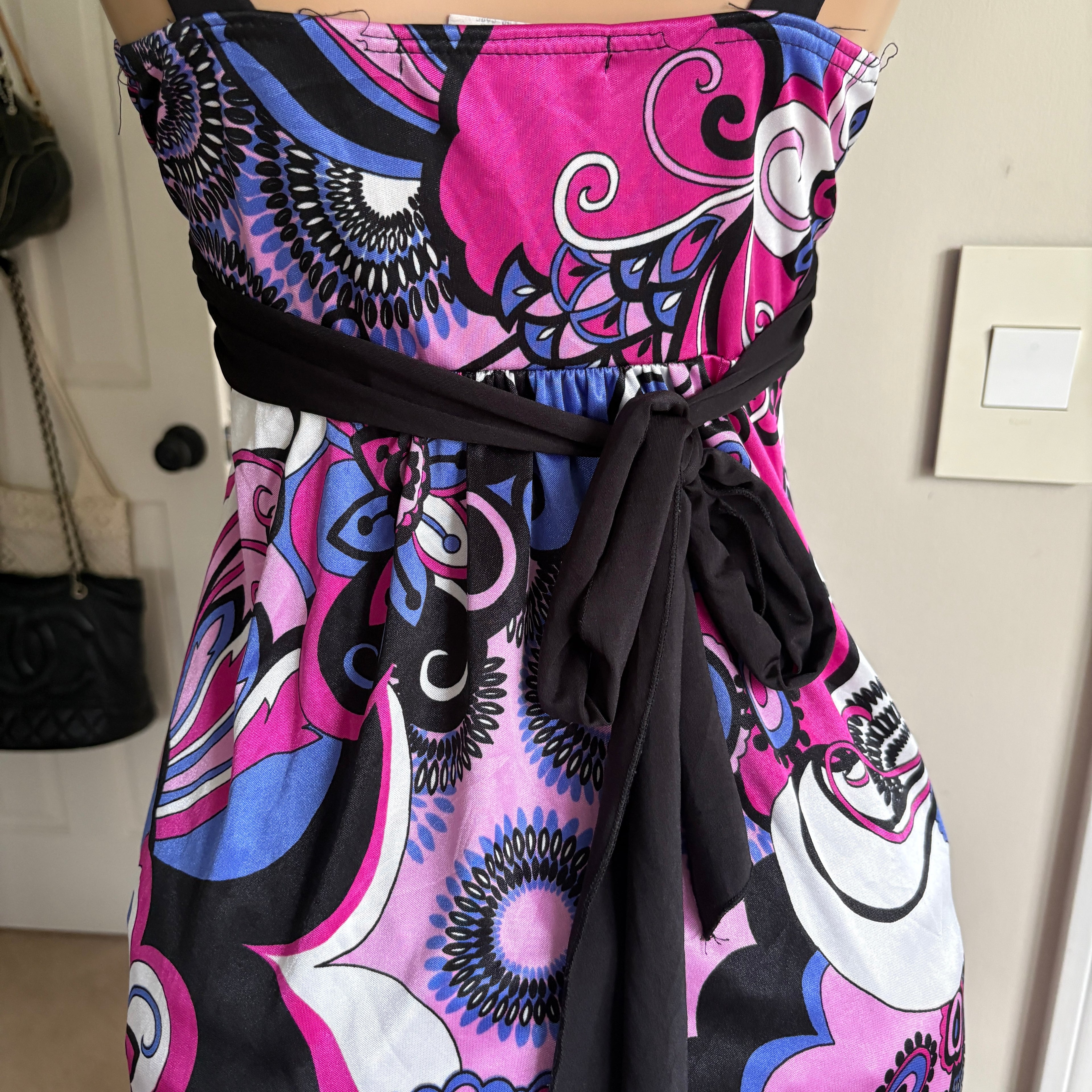 00s purple floral tie back dress (size M)