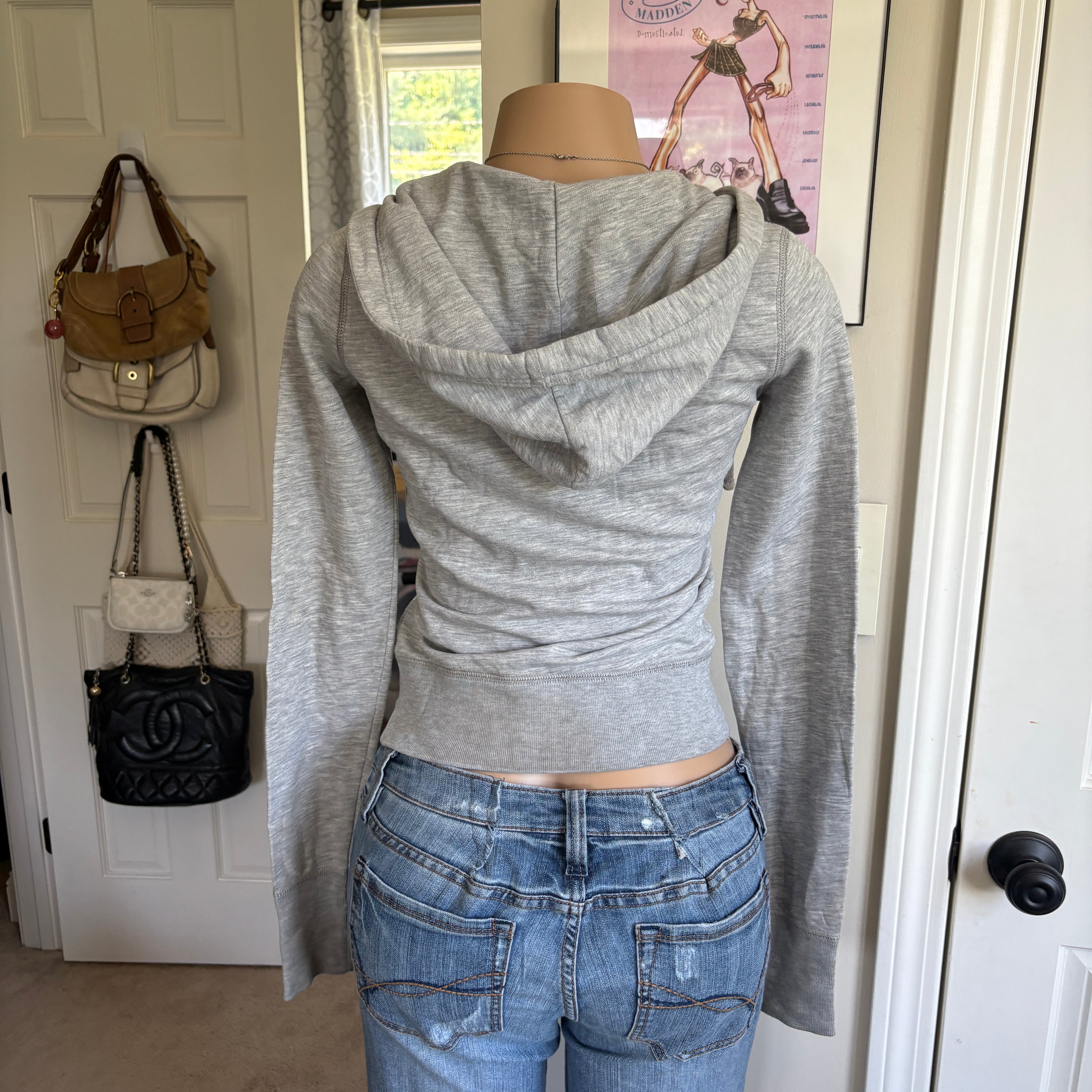00s Hollister gray spellout zip hoodie (size M)