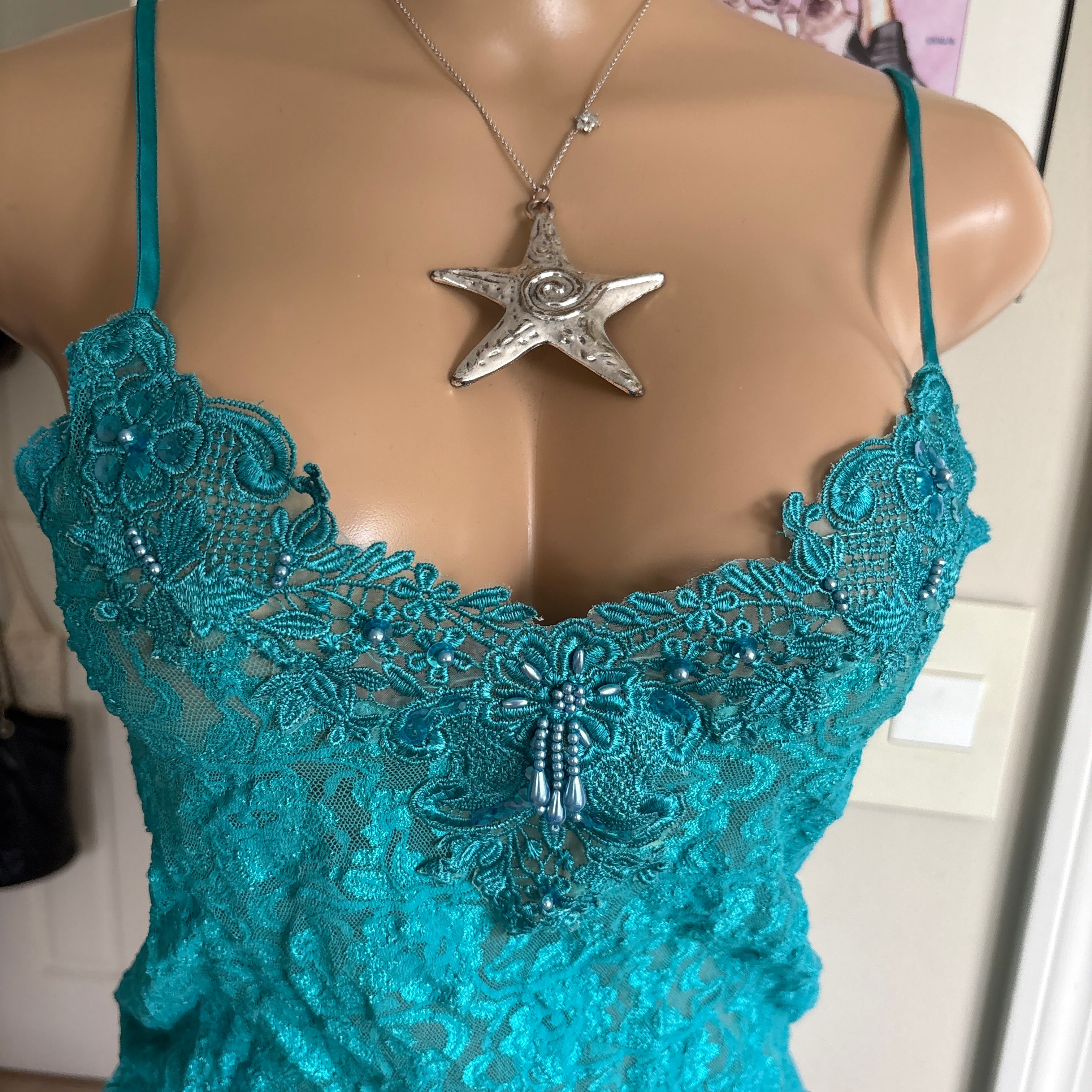 00s teal beaded slip cami (size S)