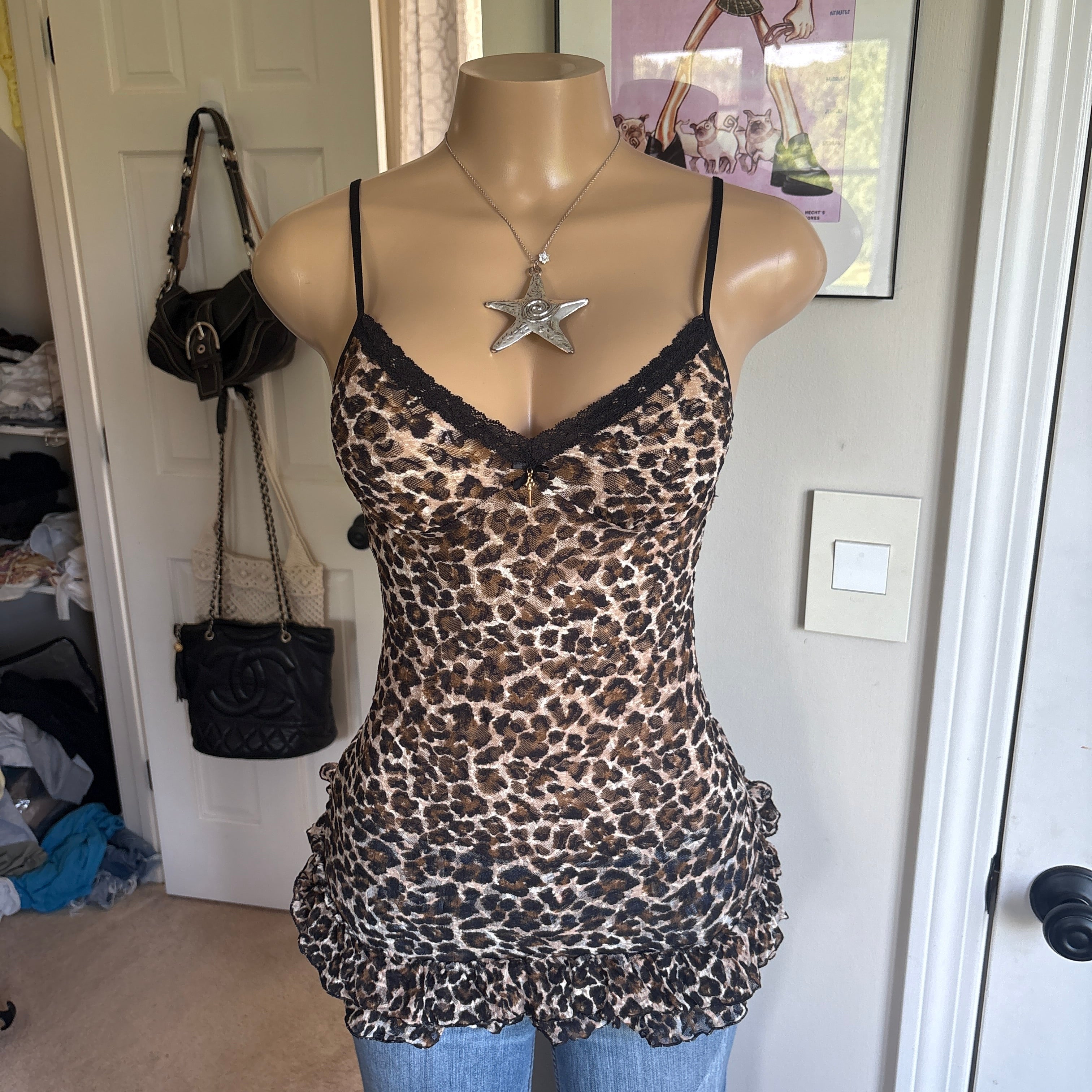 00s Victoria's Secret leopard print mesh slip cami (size M)
