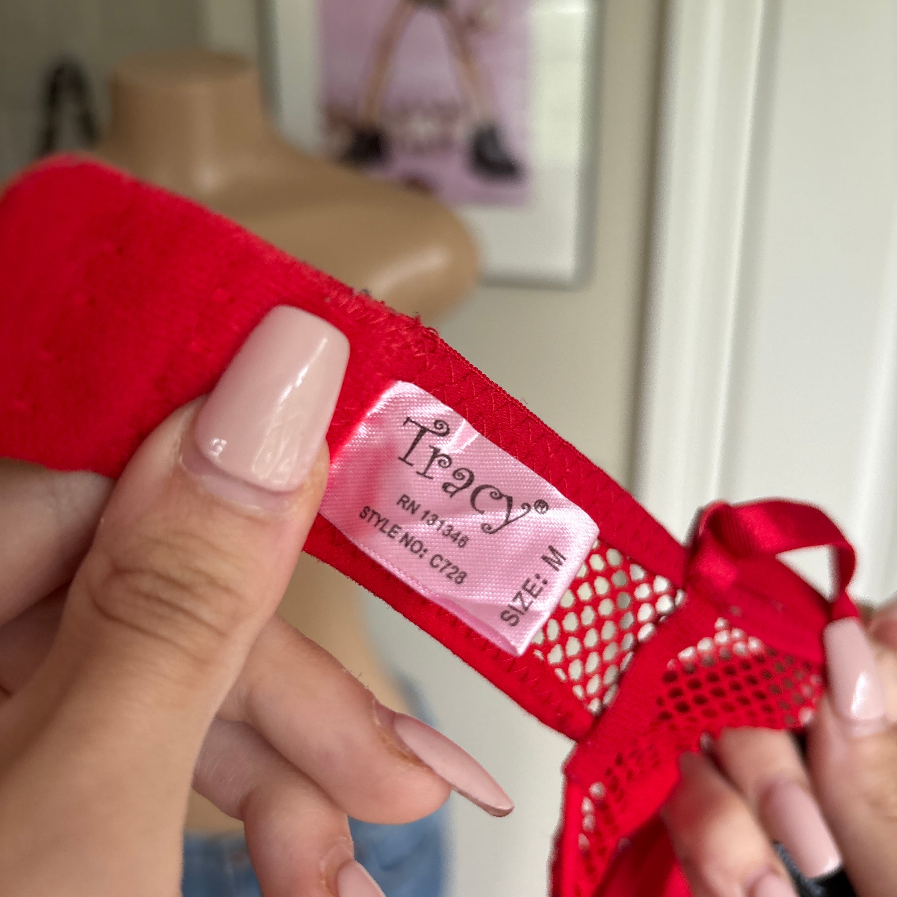 00s red mesh cutout lingerie cami (size M)