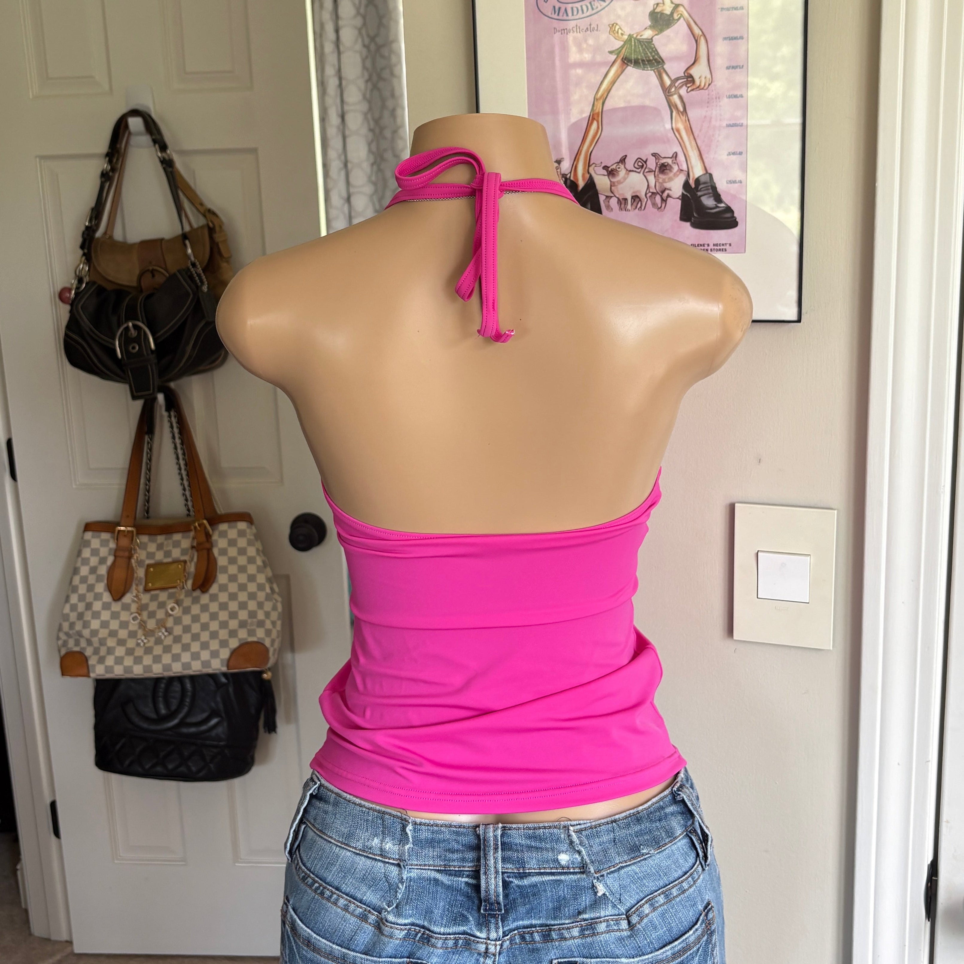 00s pink v neck halter top (size M)