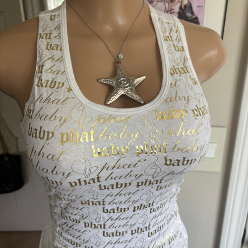00s Baby Phat white & gold spellout tank top (size S)